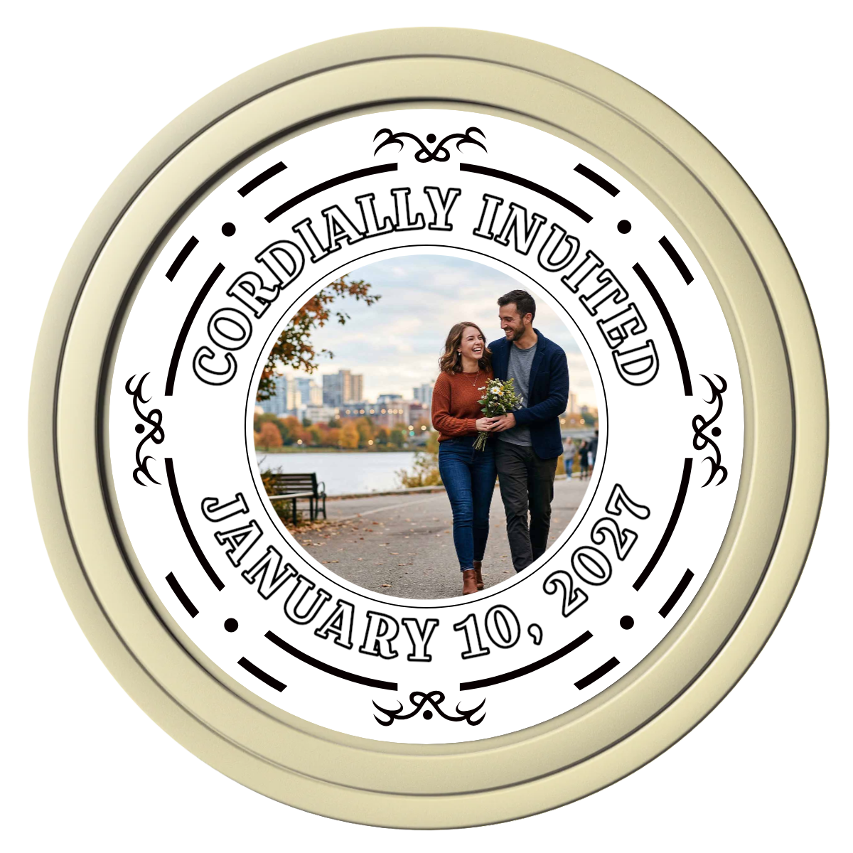 Save the Date Element Composite Poker Chips - Ivory / Solid - Front