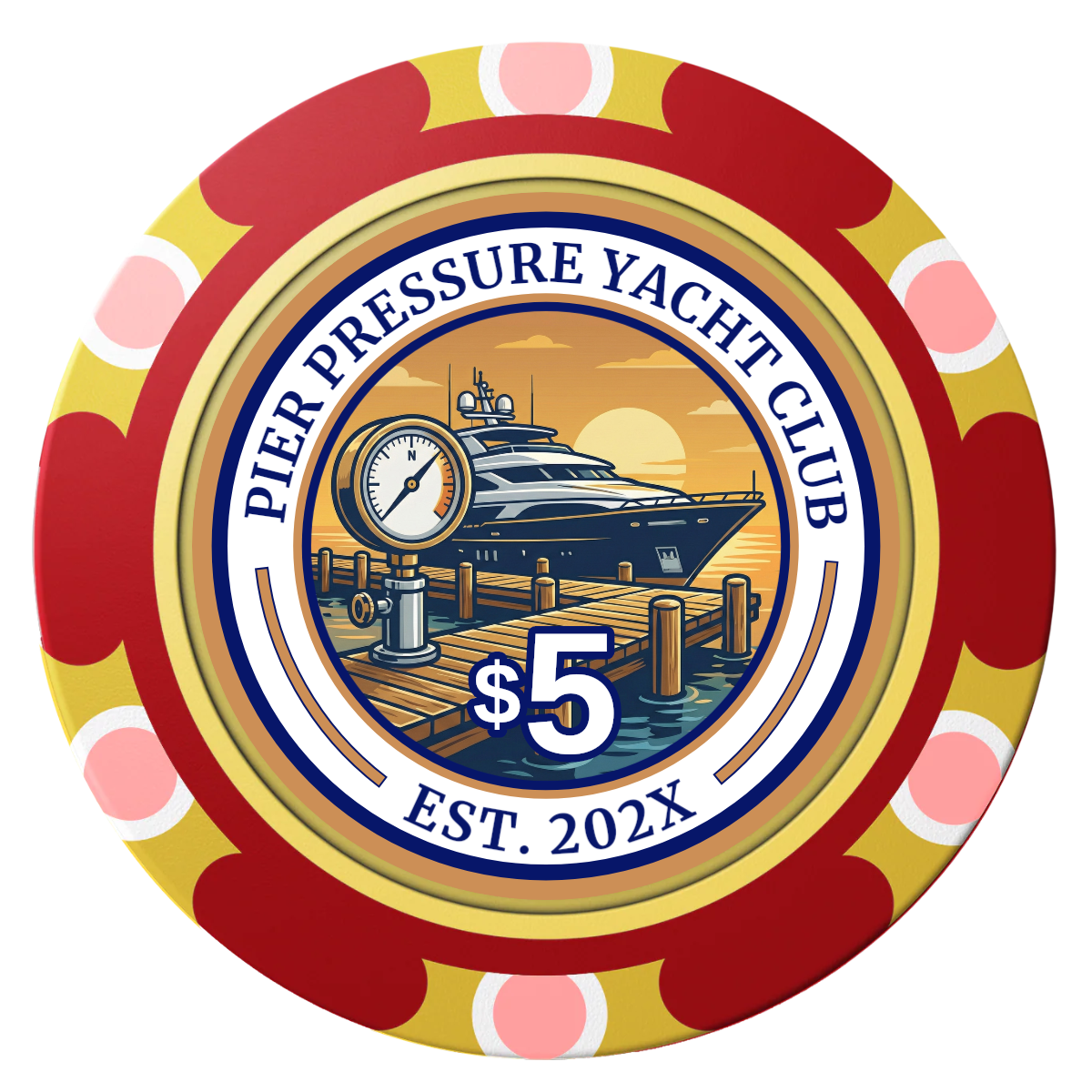 Anchor Down Card Room Clay Poker Chips - Red / Monte Carlo / 40mm - Front