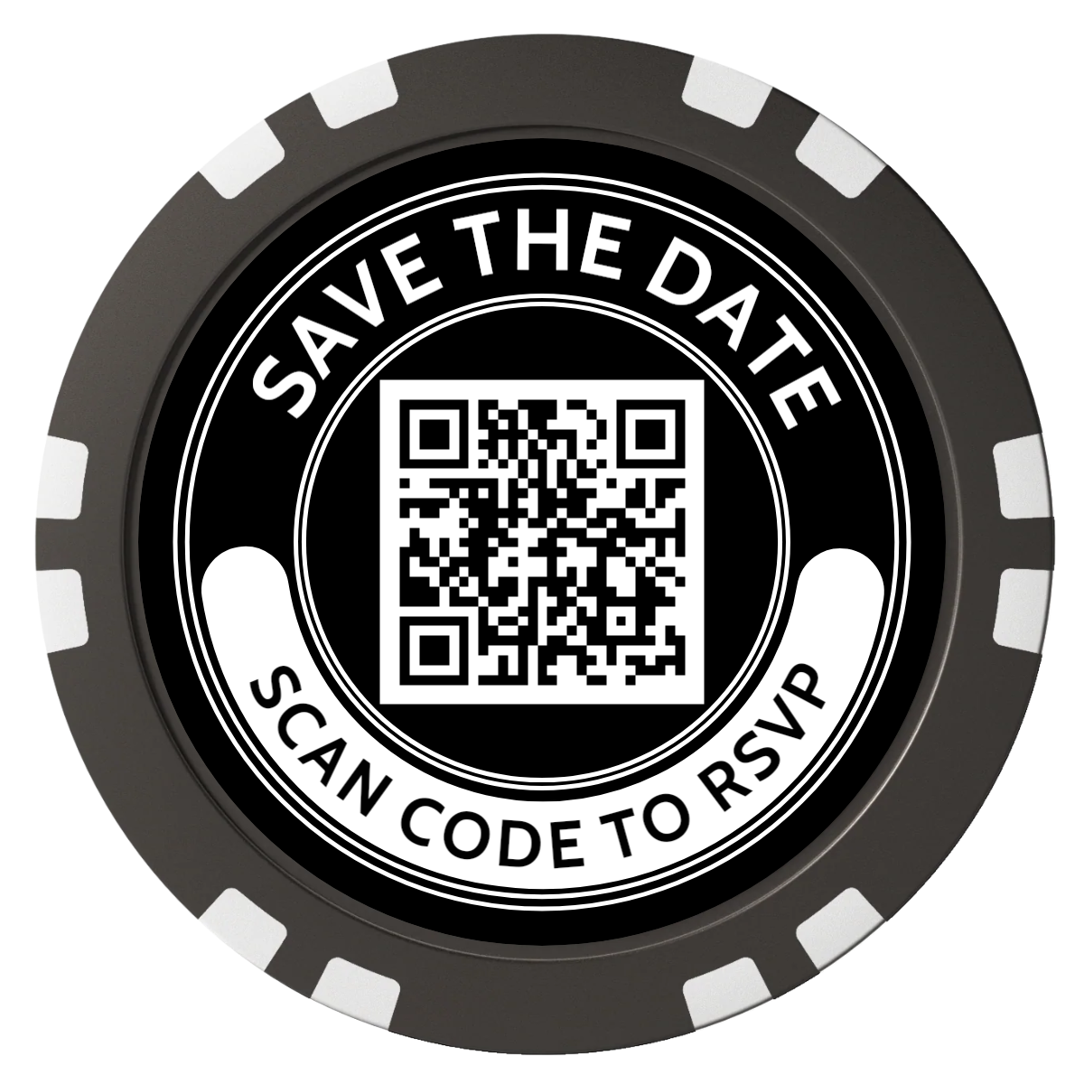 Save the Date Photo QR Code Composite Poker Chips - Black / Double Stripe - Back