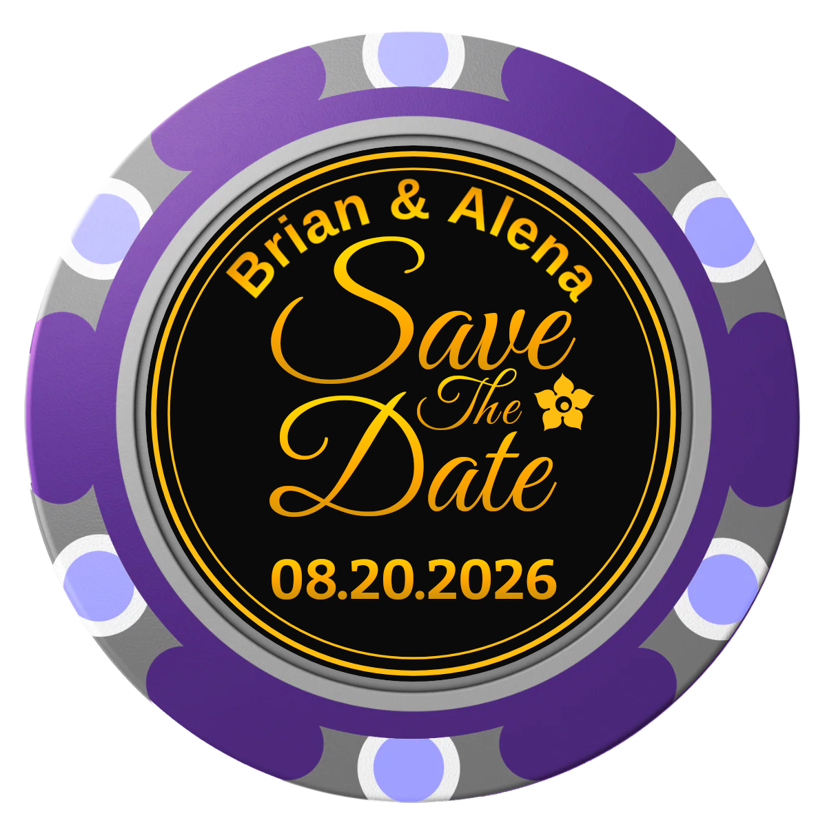 Save the Date Text Clay Poker Chips - Purple / Monte Carlo / 40mm - Front