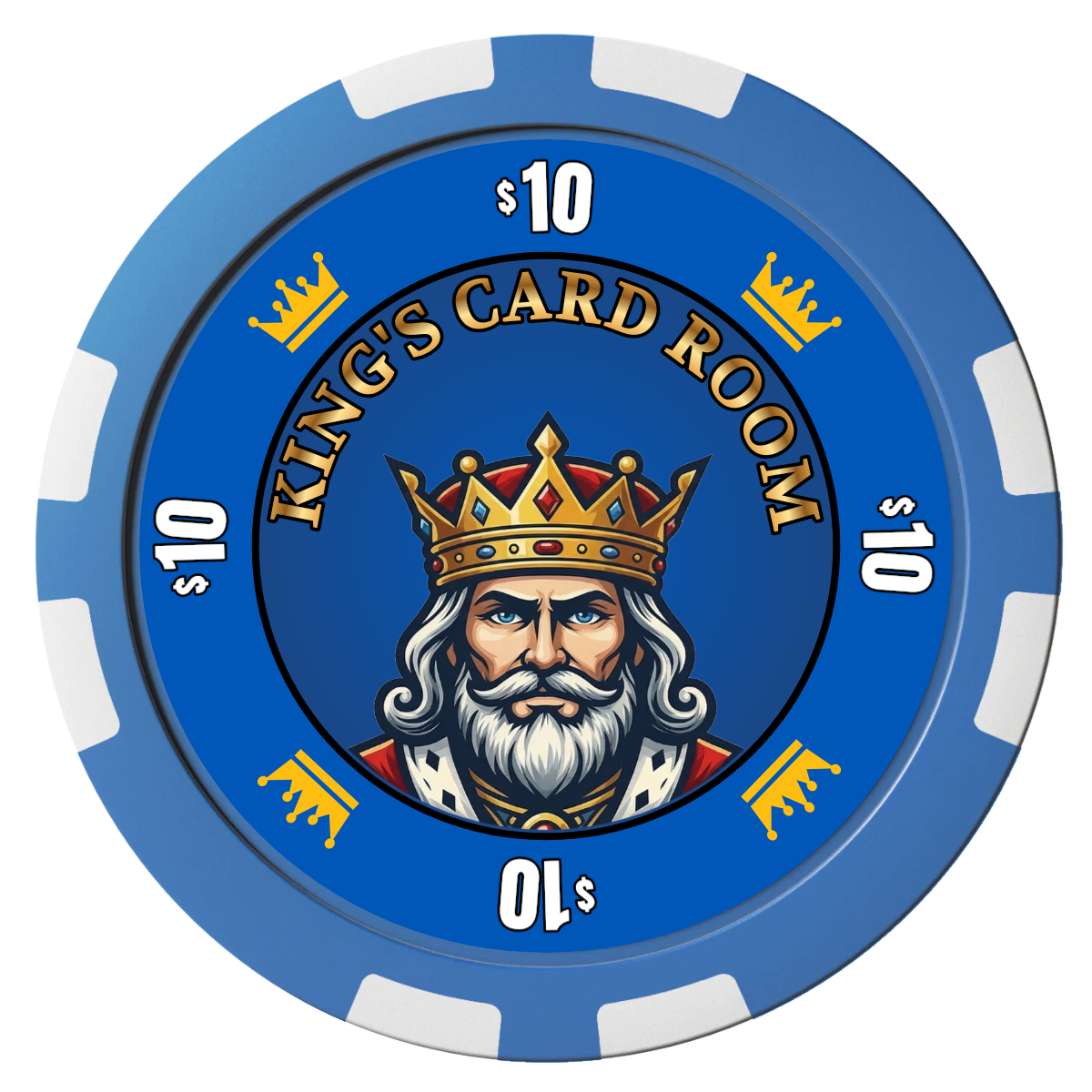 Kings Composite Poker Chips - Blue / 8 Stripe - Front