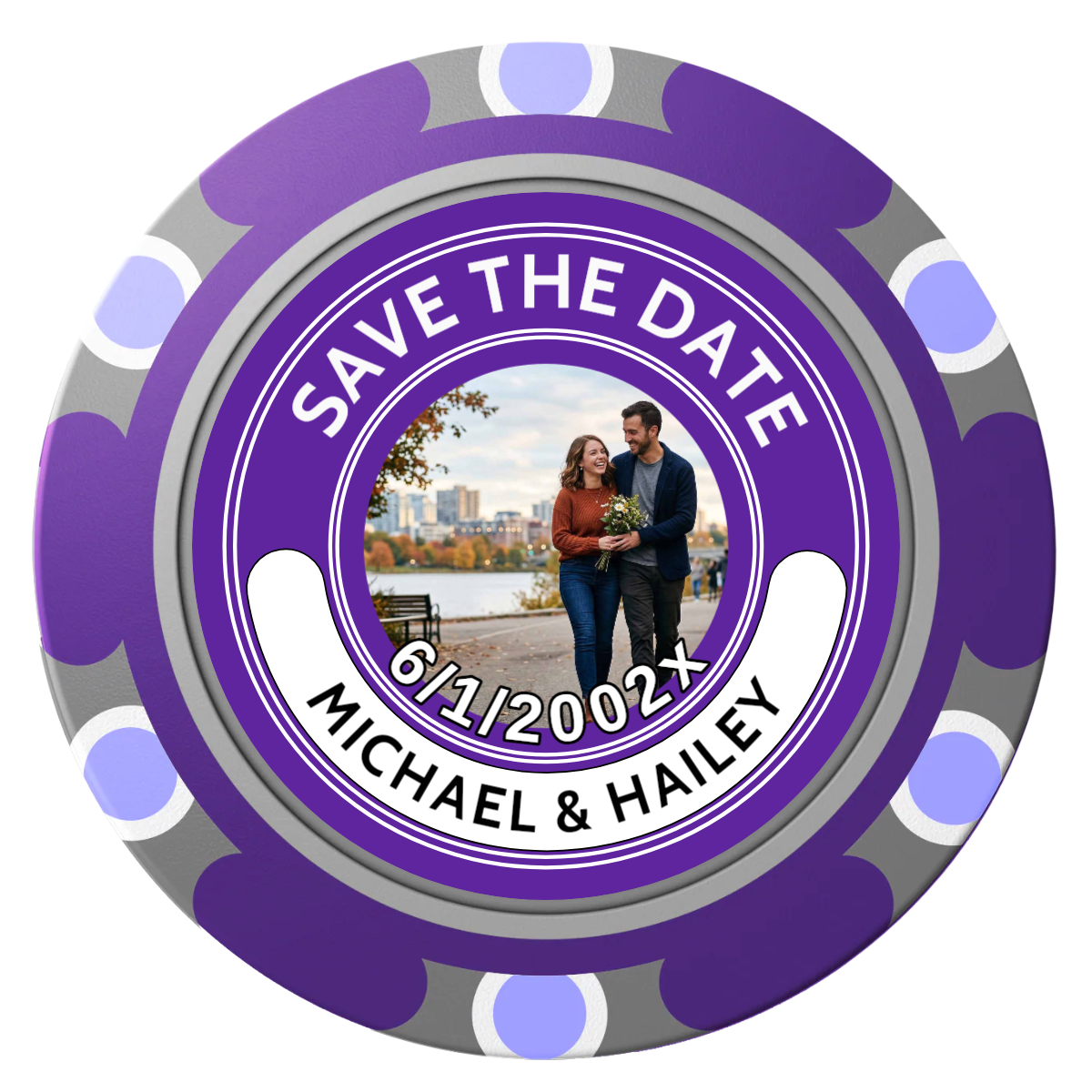 Save the Date Photo QR Code Clay Poker Chips - Purple / Monte Carlo / 40mm - Front