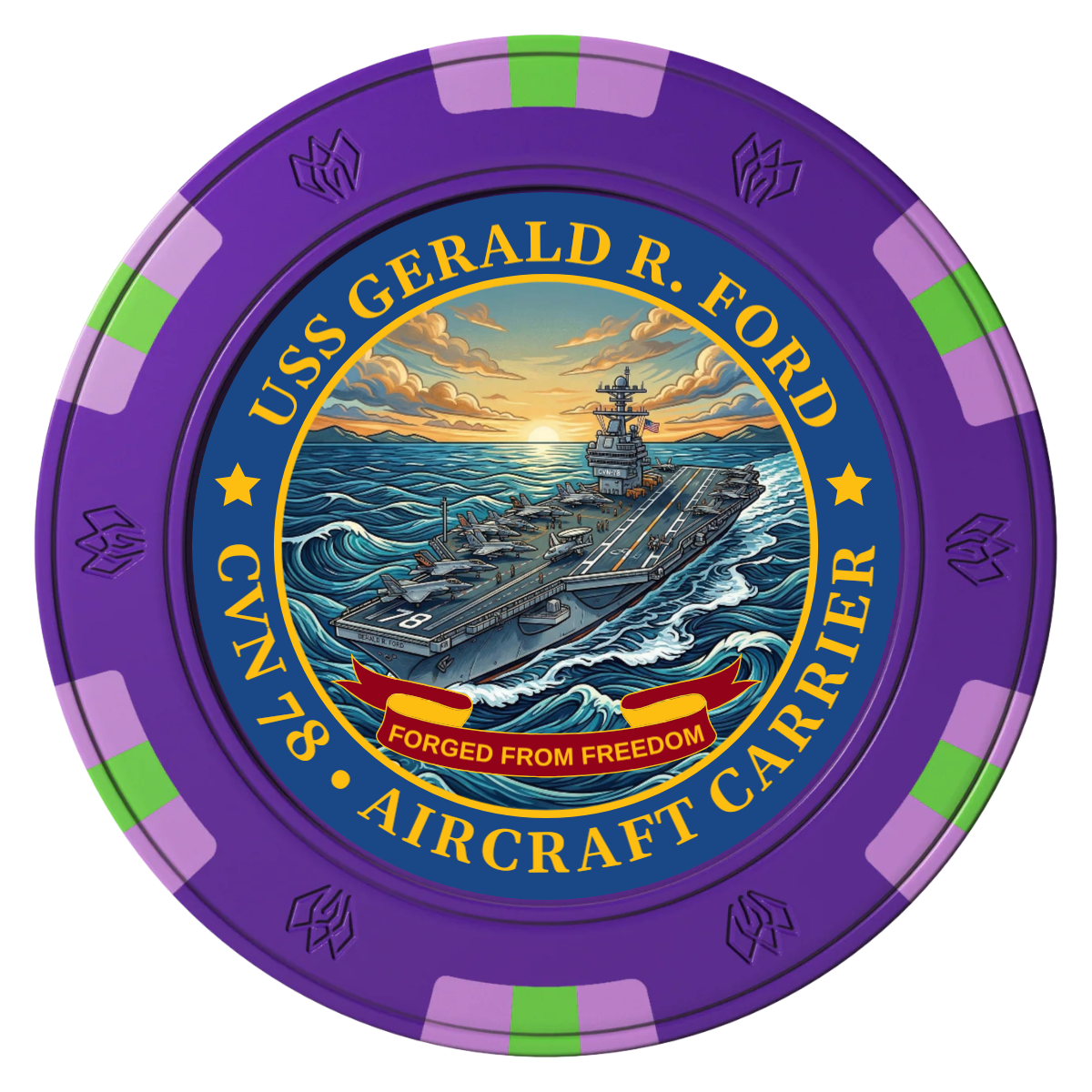 Navy USS Gerald Ford Clay Poker Chips - Purple / 6 Spot Gem / 43mm - Front