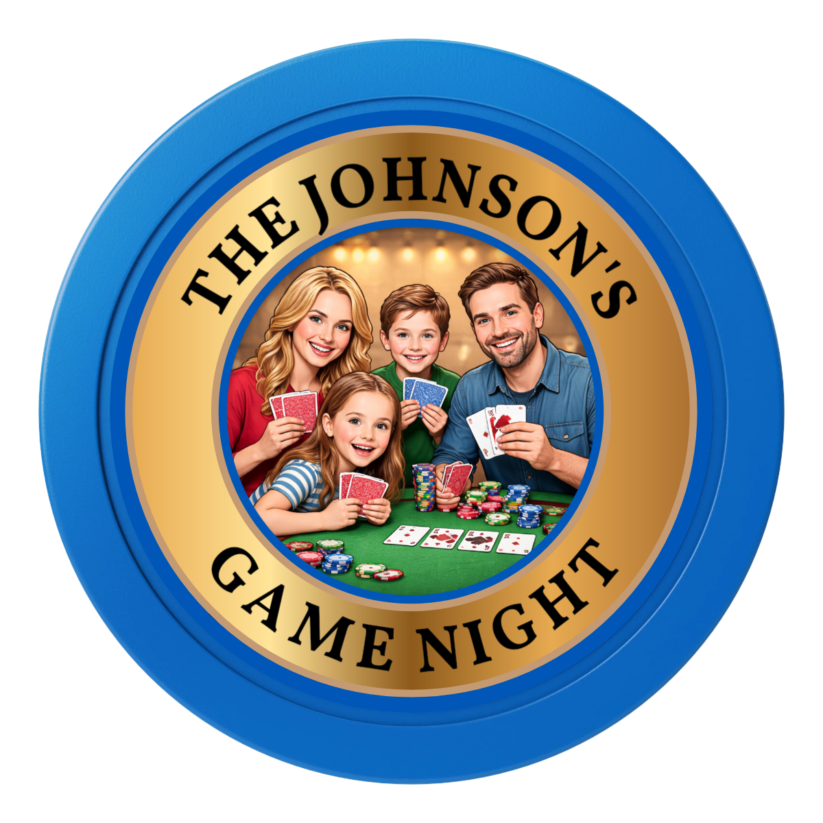 Family Game Night 2" Oversized Poker Chips - Blue - Back