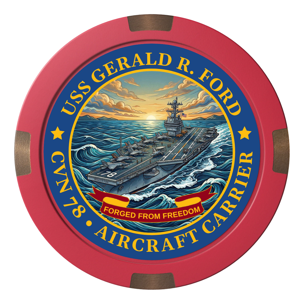 Navy USS Gerald Ford Composite & Metal Hybrid Poker Chips - Red - Back