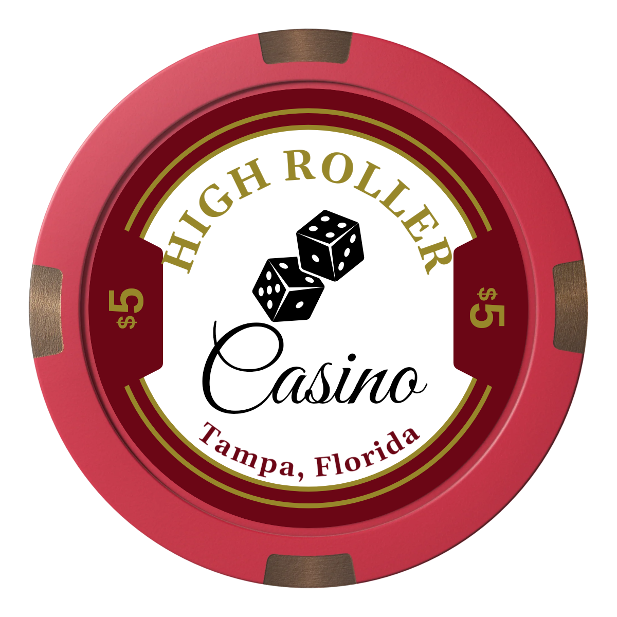 High Roller Casino Composite & Metal Hybrid Poker Chips - Red - Front