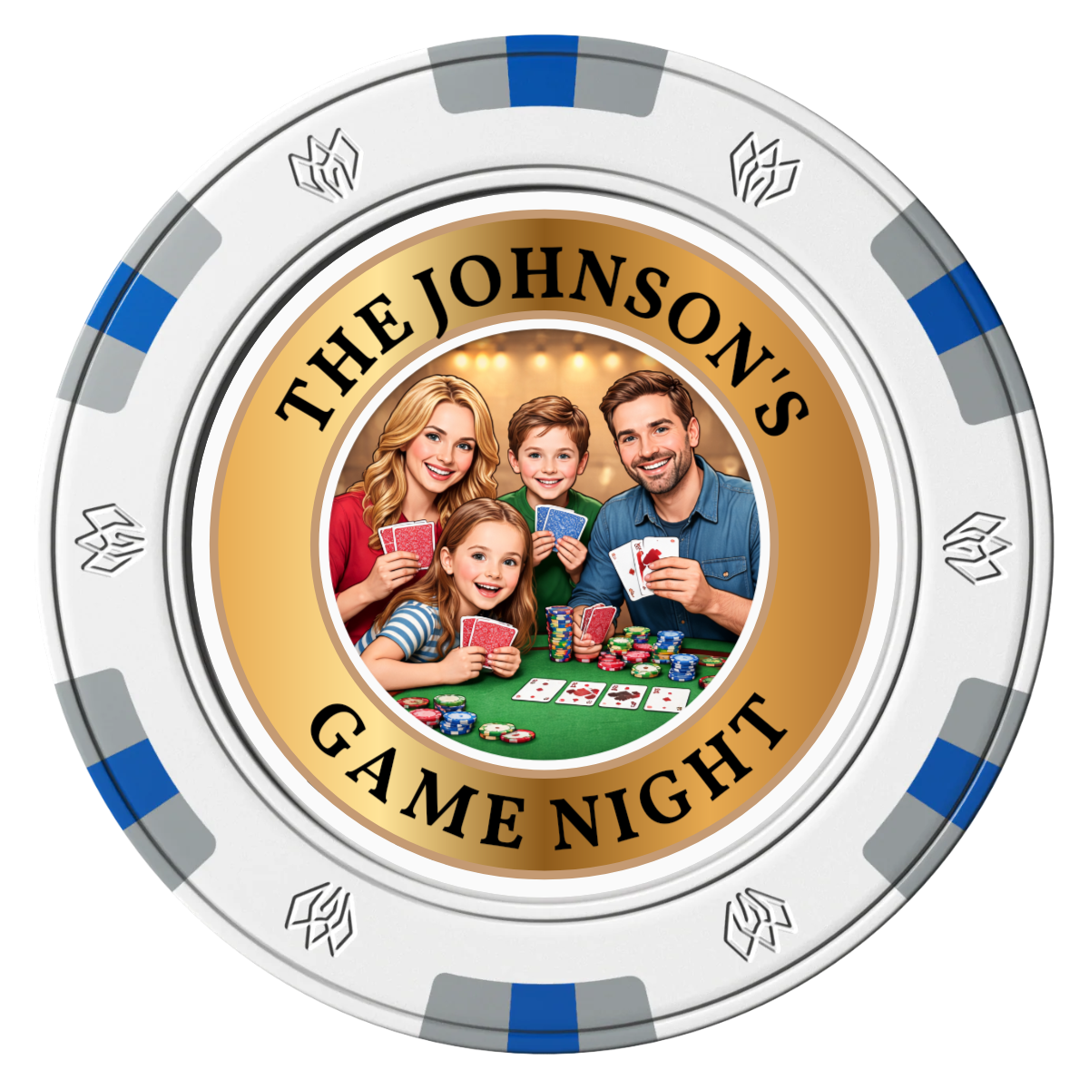 Family Game Night Clay Poker Chips - White / 6 Spot Gem / 40mm - Front