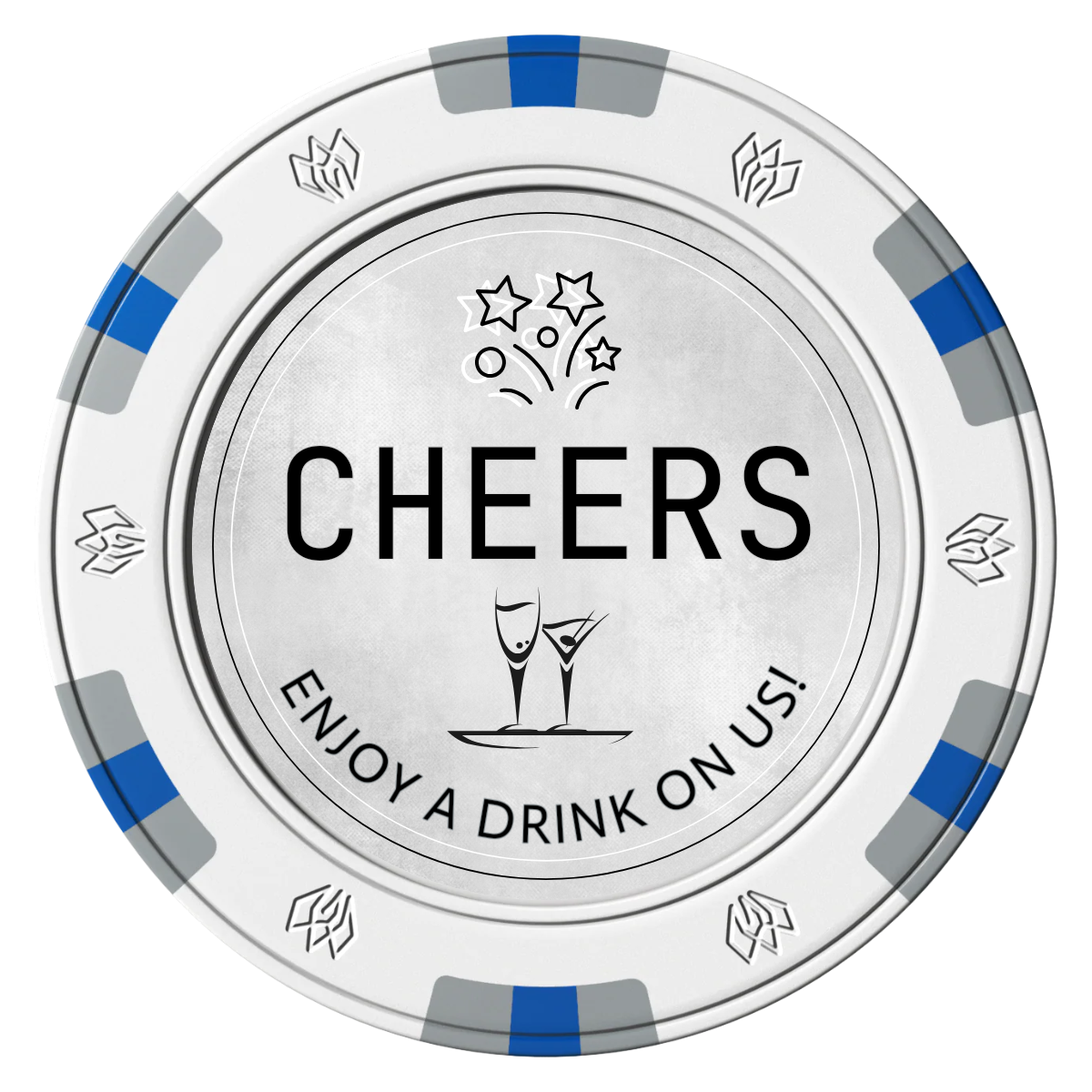 Chique Wedding Token Clay Poker Chips - White / 6 Spot Gem / 43mm - Front