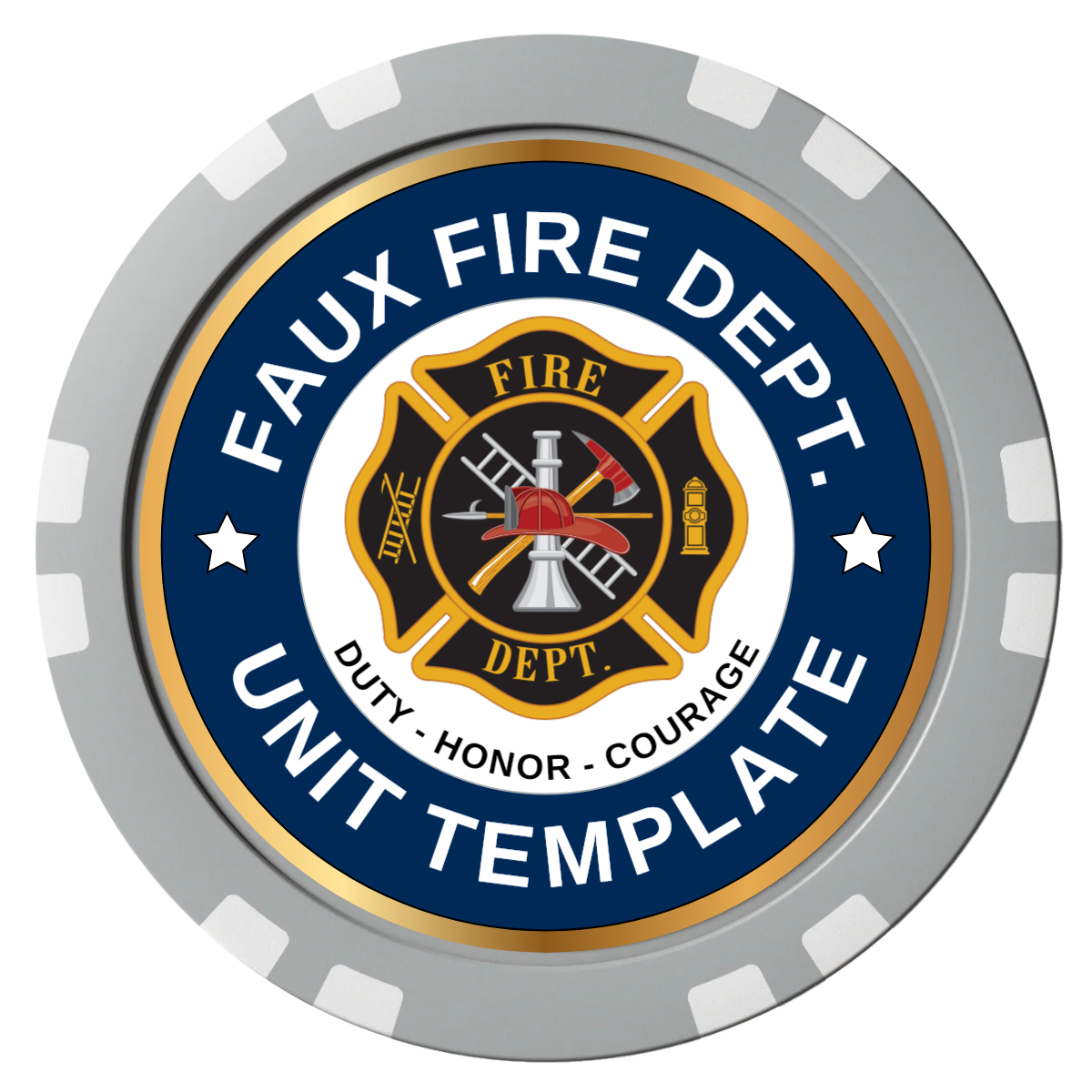 Faux Fire Dept. #01 Composite Poker Chips - Gray / Double Stripe - Front