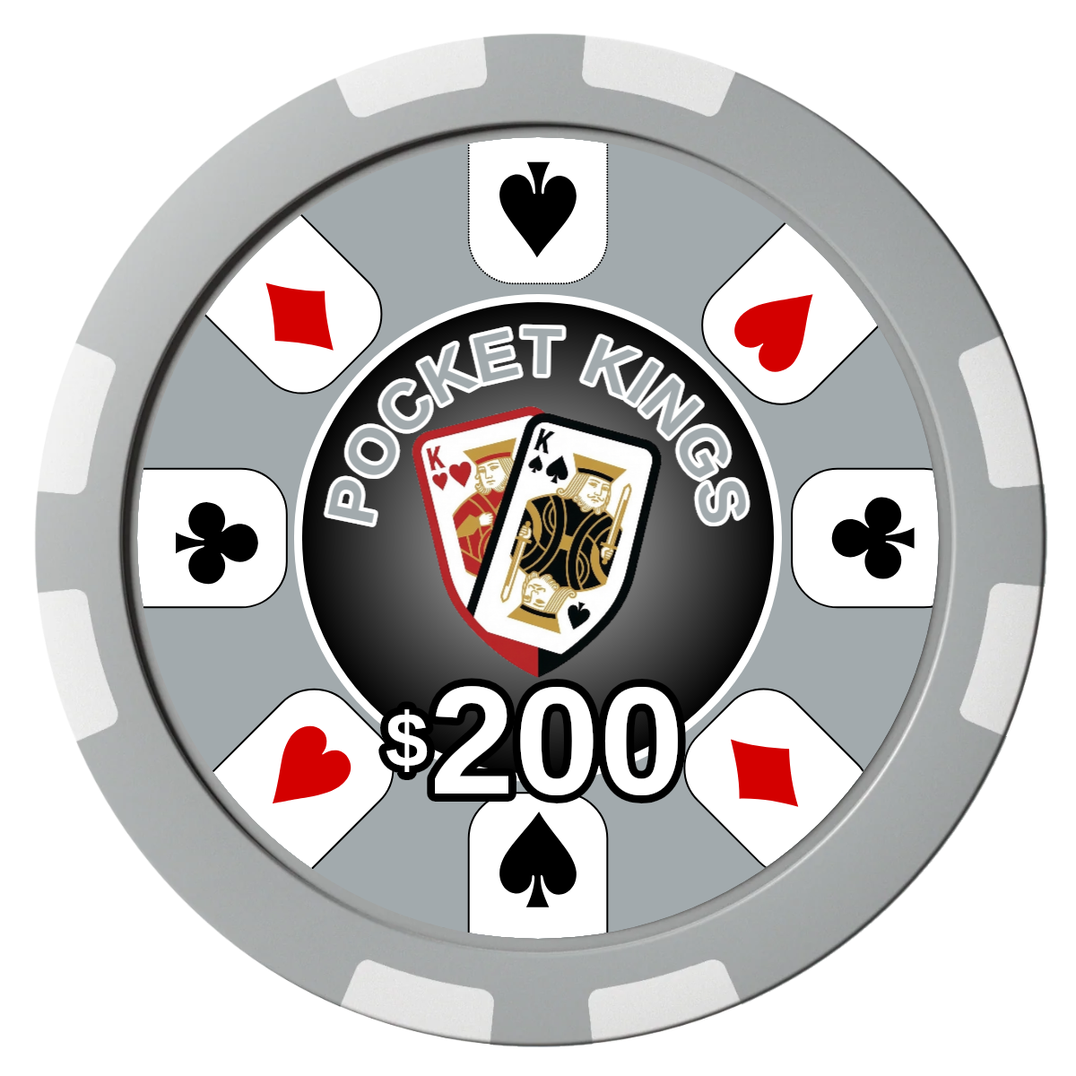 Pocket Kings Composite Poker Chips - Gray / 8 Stripe - Front