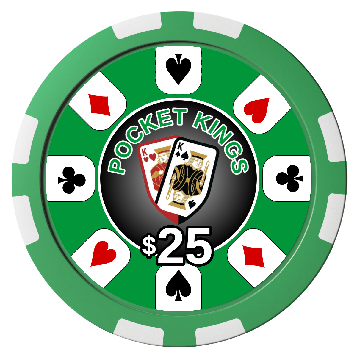 Pocket Kings Composite Poker Chips - Green / 8 Stripe - Front
