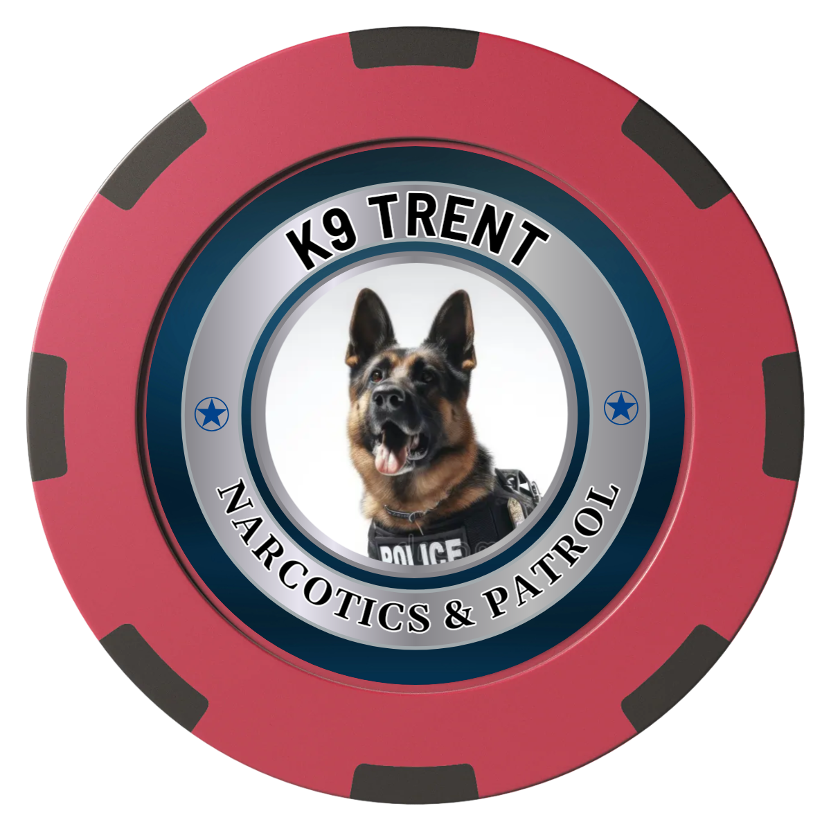 K-9 Trent Clay Poker Chips - Red / 8 Spot (2 Tone) / 40mm - Front