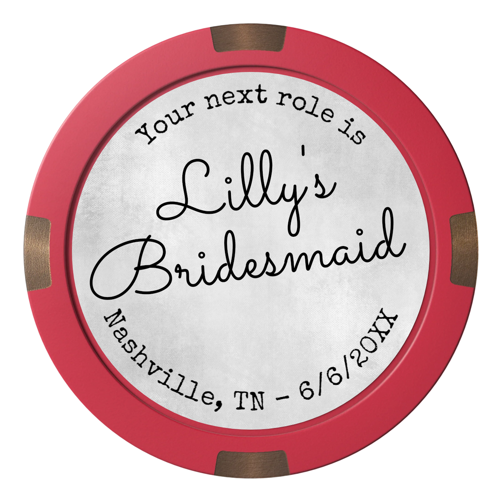 Be My Bridesmaid Simple Composite & Metal Hybrid Poker Chips - Red - Front