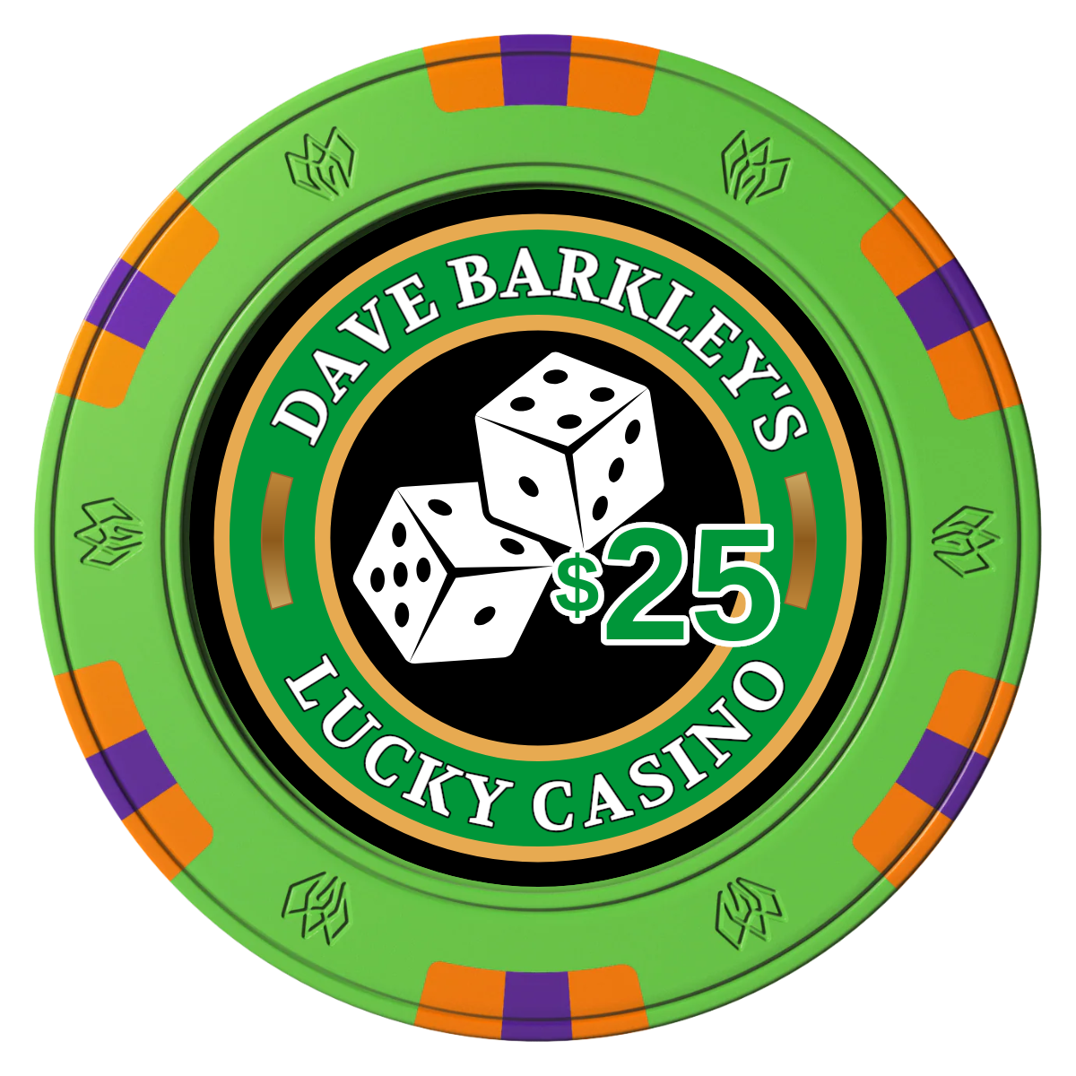 Dave's Lucky Casino Clay Poker Chips - Green / 6 Spot Gem / 40mm - Front