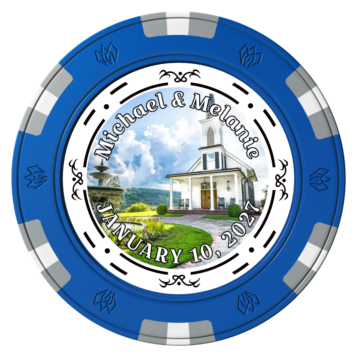 Save the Date Element Clay Poker Chips - Blue / 6 Spot Gem / 40mm - Back