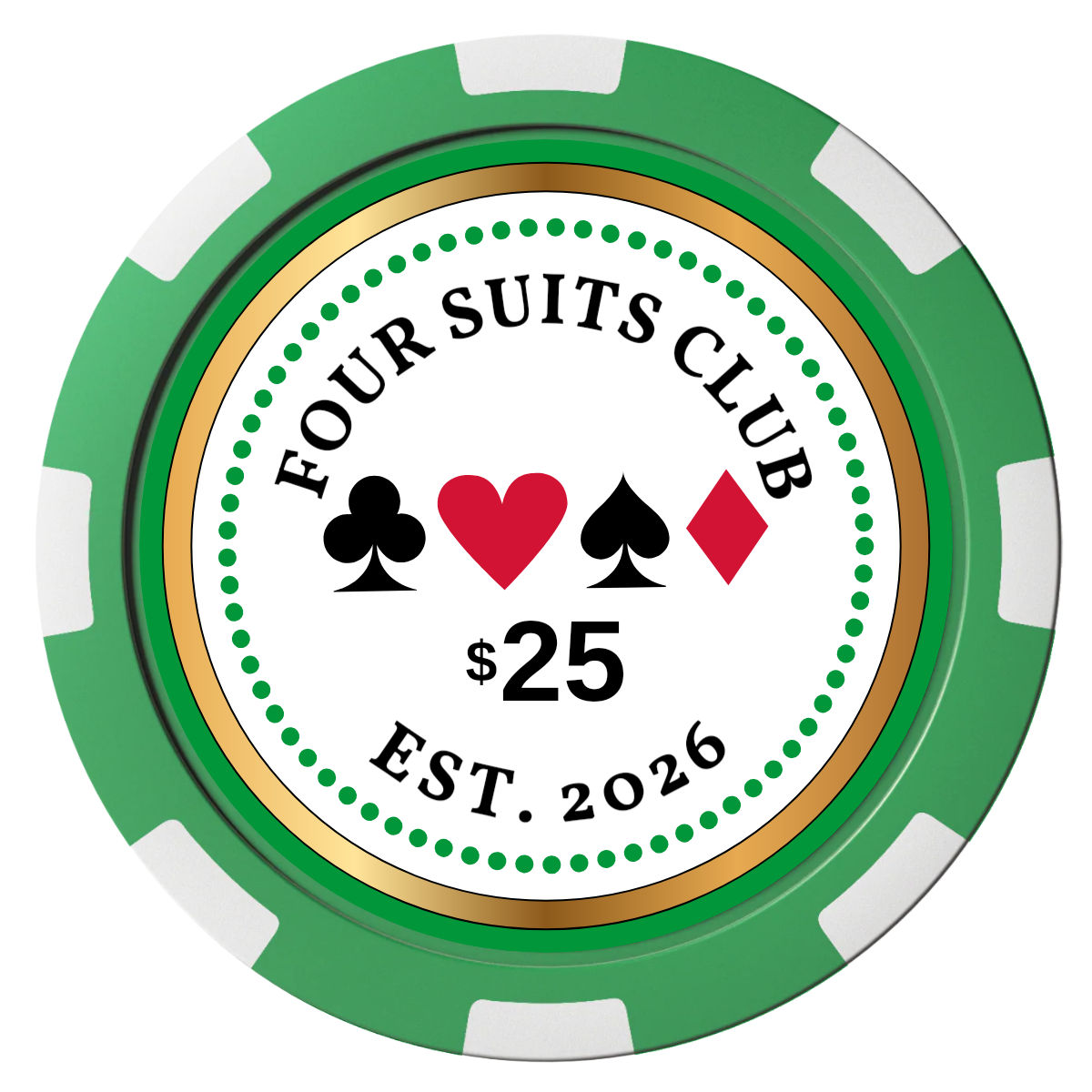 Fours Suits Club Magnetic Composite Poker Chips - Green / 8 Spot - Front