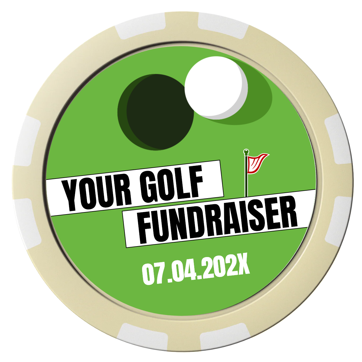 Putting Around Tournament Composite Poker Chips - Ivory / 8 Stripe - Front