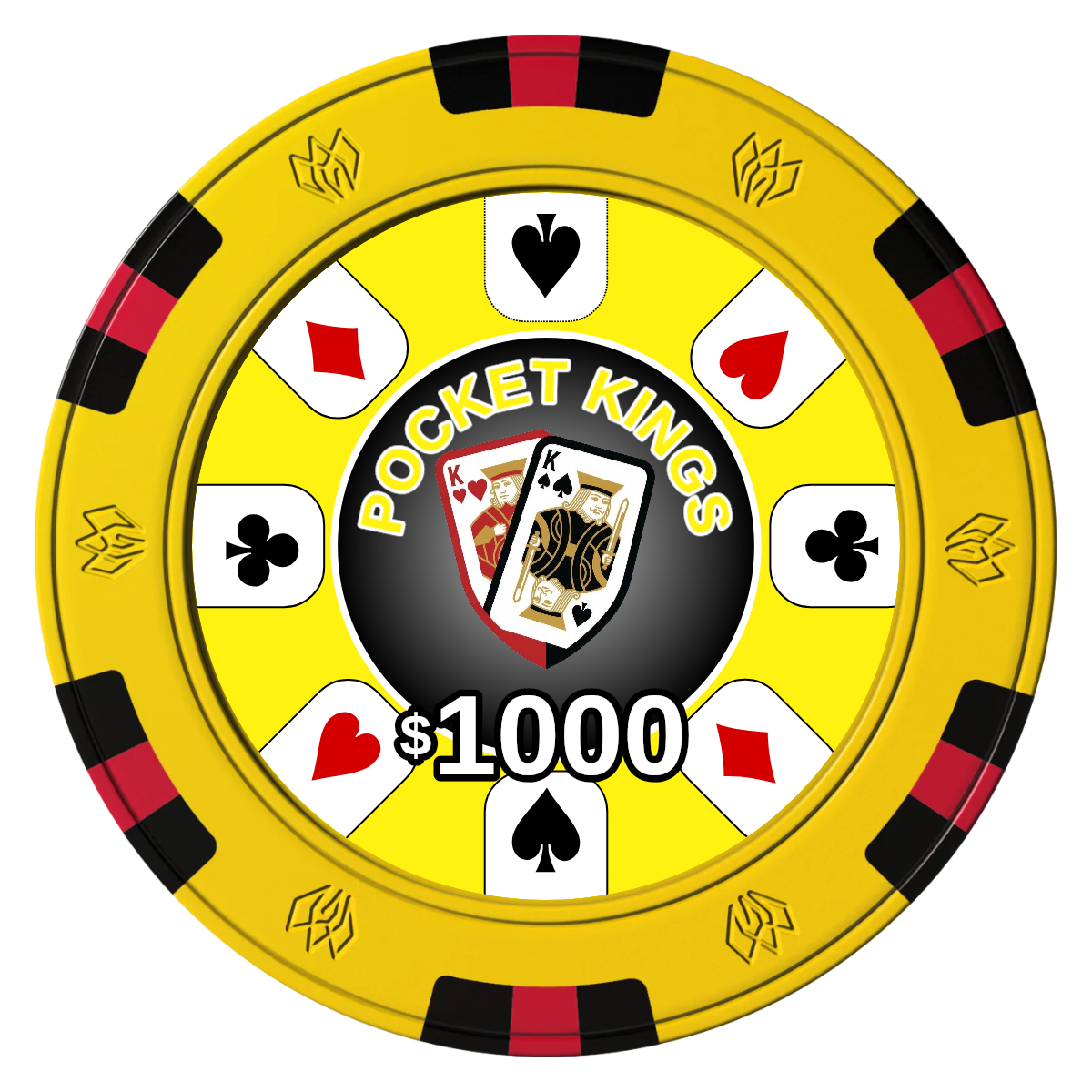 Pocket Kings Clay Poker Chips - Yellow / 6 Spot Gem / 43mm - Front