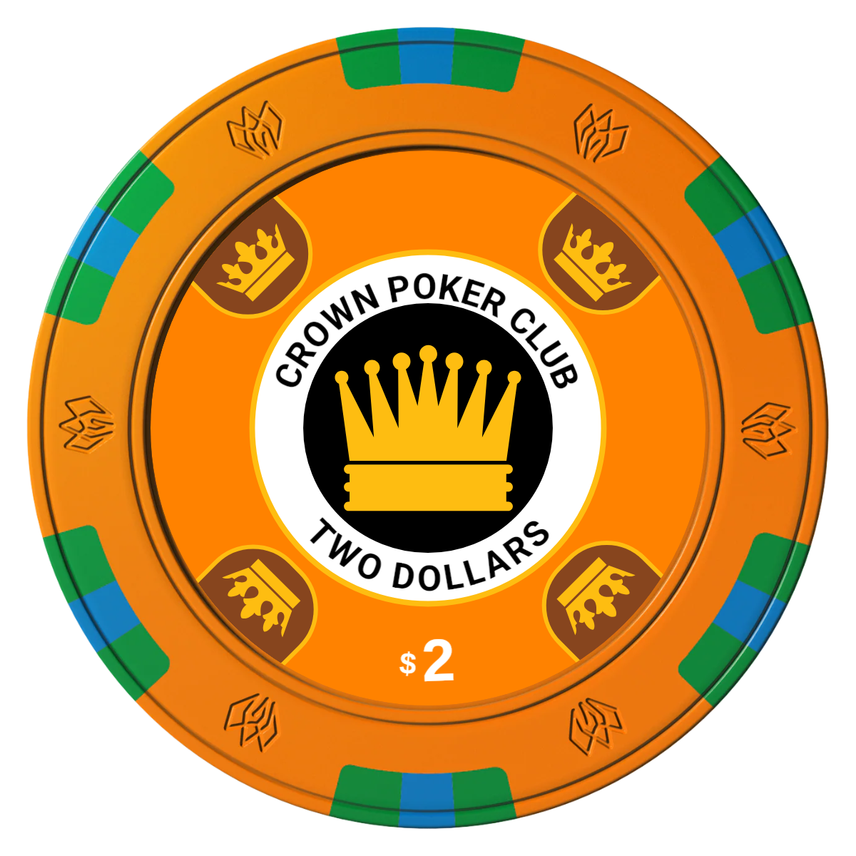 Crown Card Room Clay Poker Chips - Orange / 6 Spot Gem / 40mm - Front