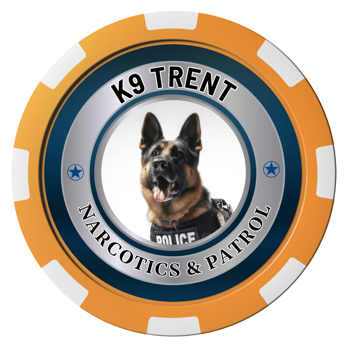 K-9 Trent Composite Poker Chips - Orange / 8 Spot - Front