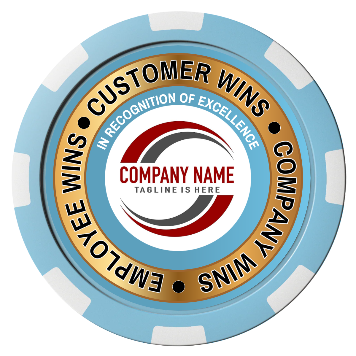 Gold Standard Composite Poker Chips - Light Blue / 8 Spot - Front