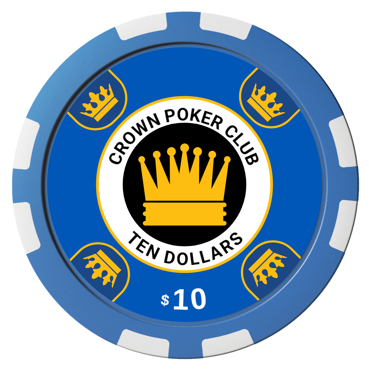 Crown Card Room Composite Poker Chips - Blue / 8 Stripe - Front