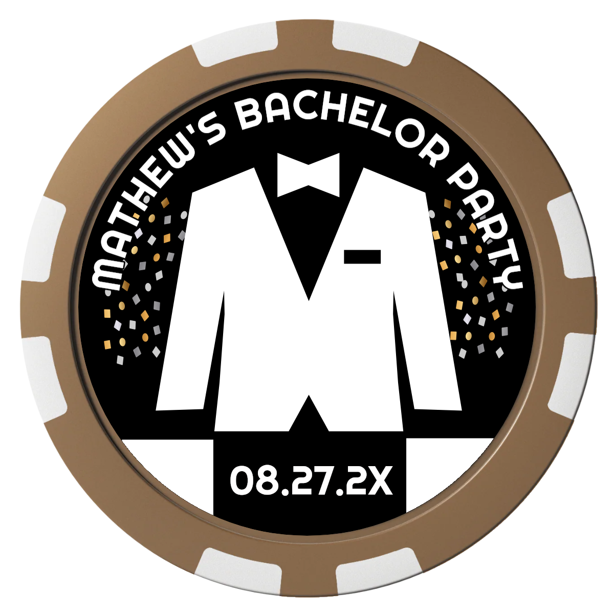 Bachelor No More Bowtie Composite Poker Chips - Brown / 8 Stripe - Front
