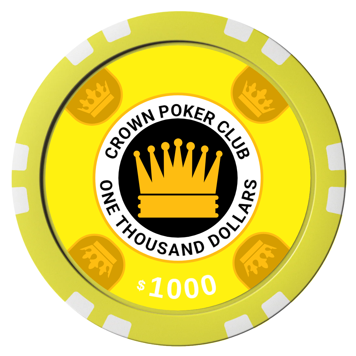 Crown Card Room Composite Poker Chips - Yellow / Double Stripe - Front