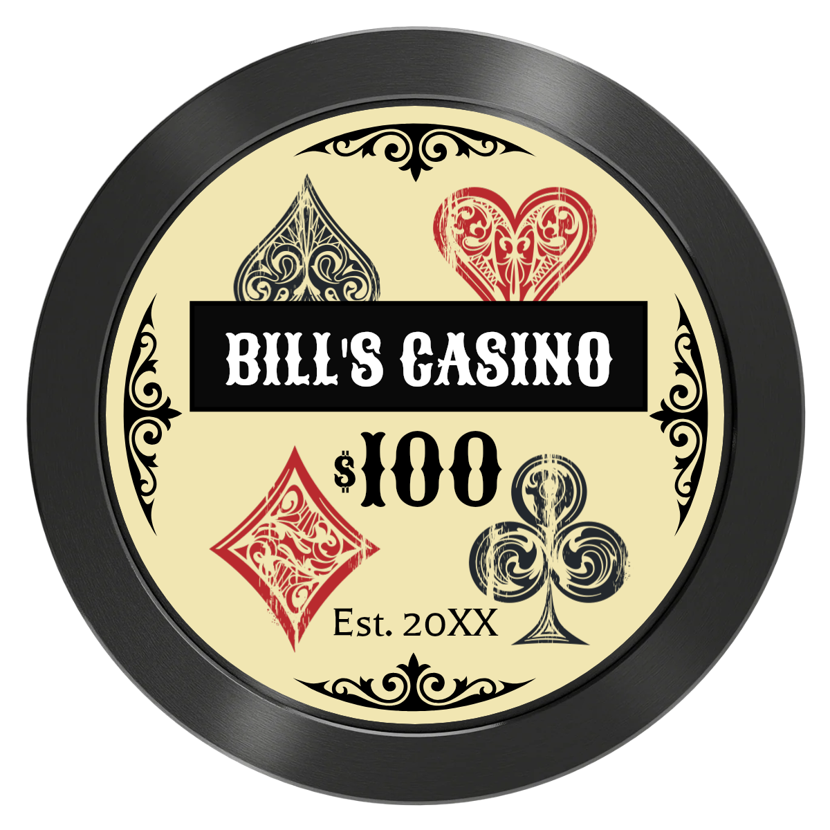 Vintage Four Suits Aluminum Poker Chips - Black - Front