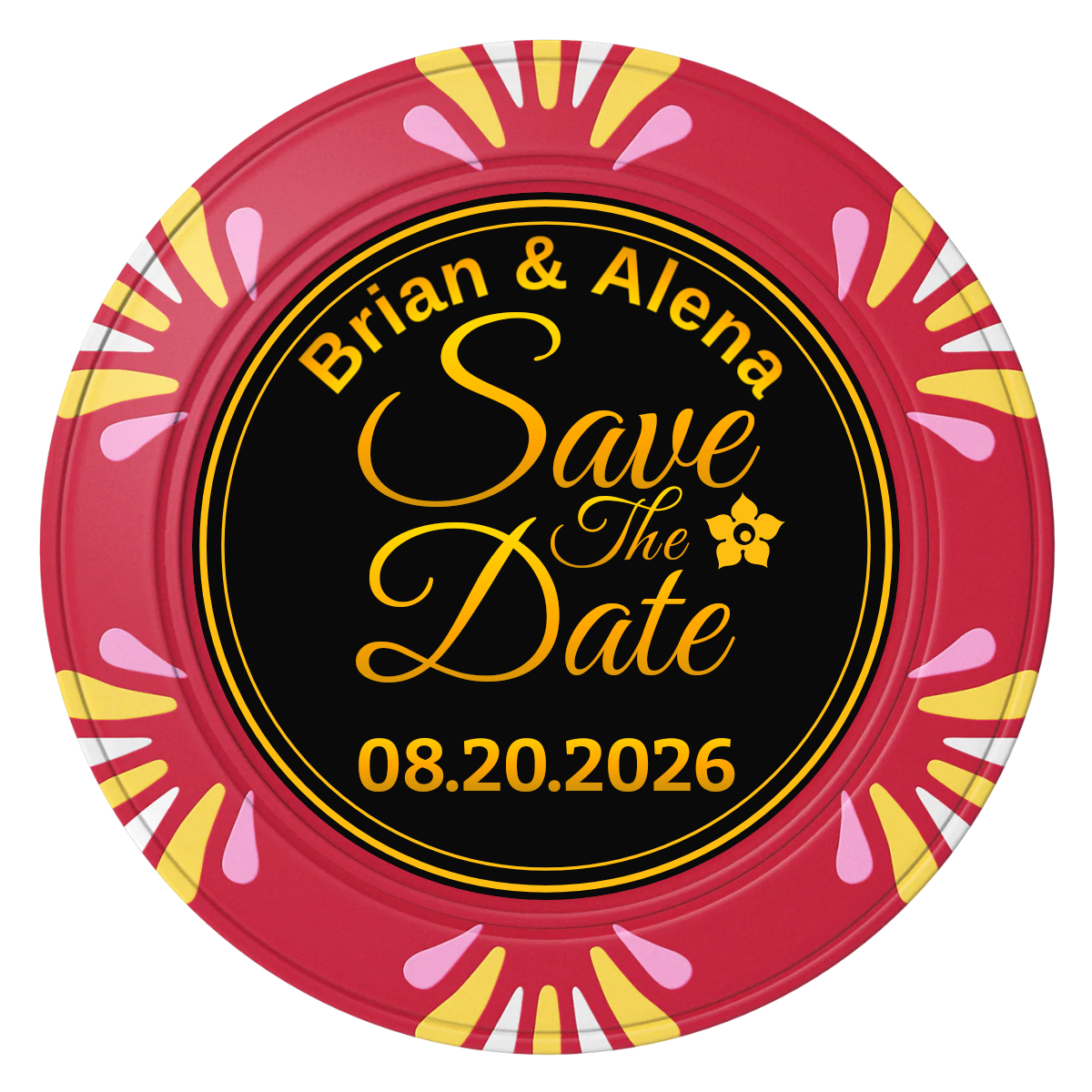 Save the Date Text Clay Poker Chips - Red / Macau / 40mm - Front