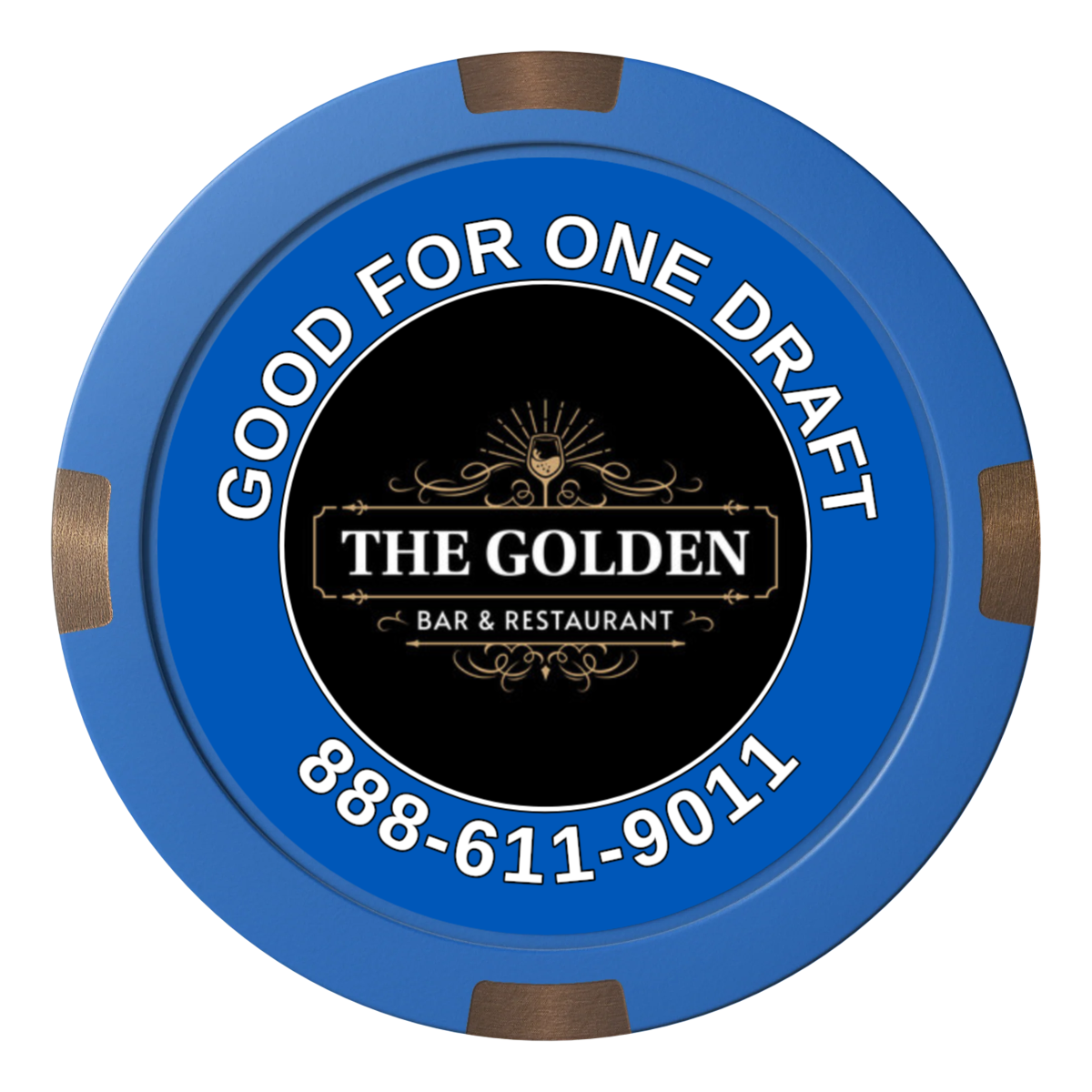Branded Logo Bar Drink Token Composite & Metal Hybrid Poker Chips - Blue - Front