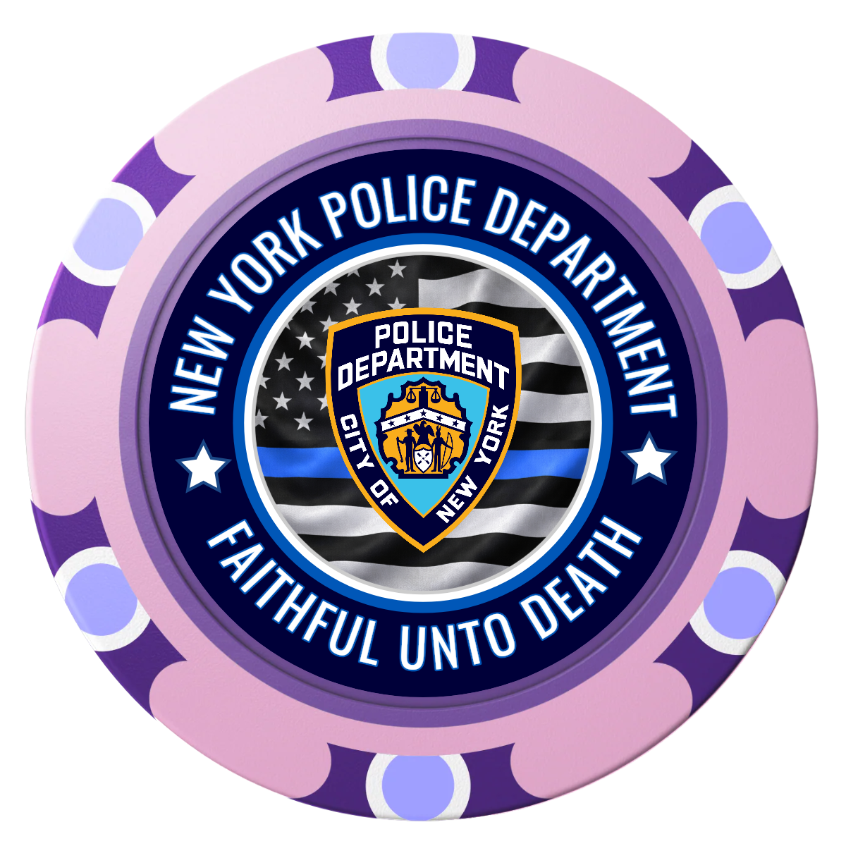 NYPD Safe and Fair Clay Poker Chips - Pink / Monte Carlo / 40mm - Front