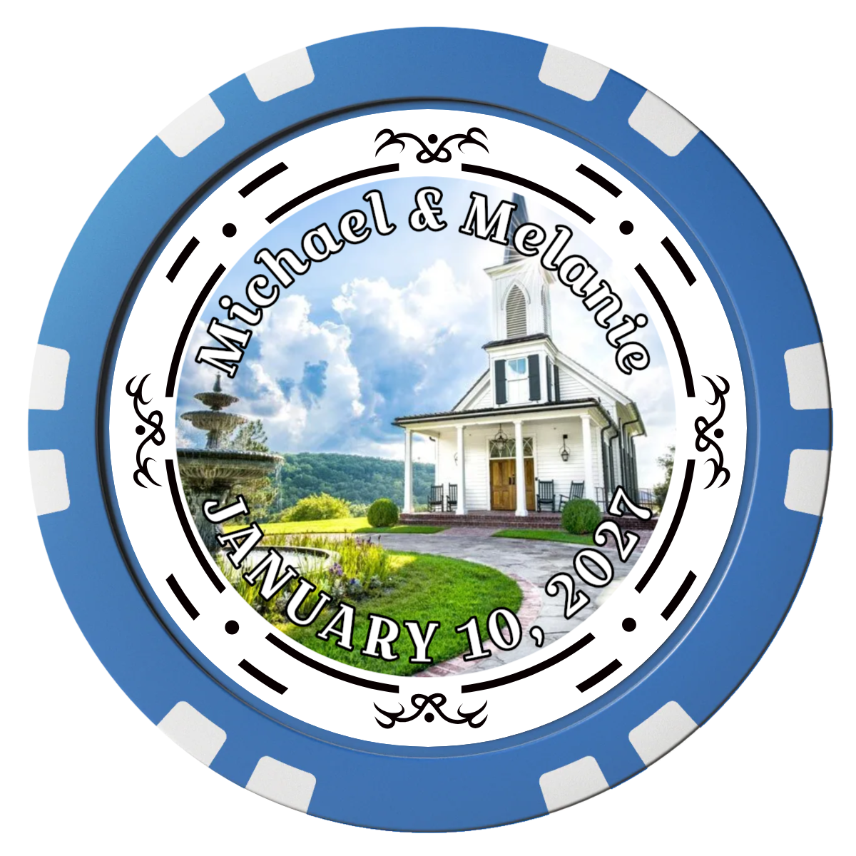 Save the Date Element Composite Poker Chips - Blue / Double Stripe - Back