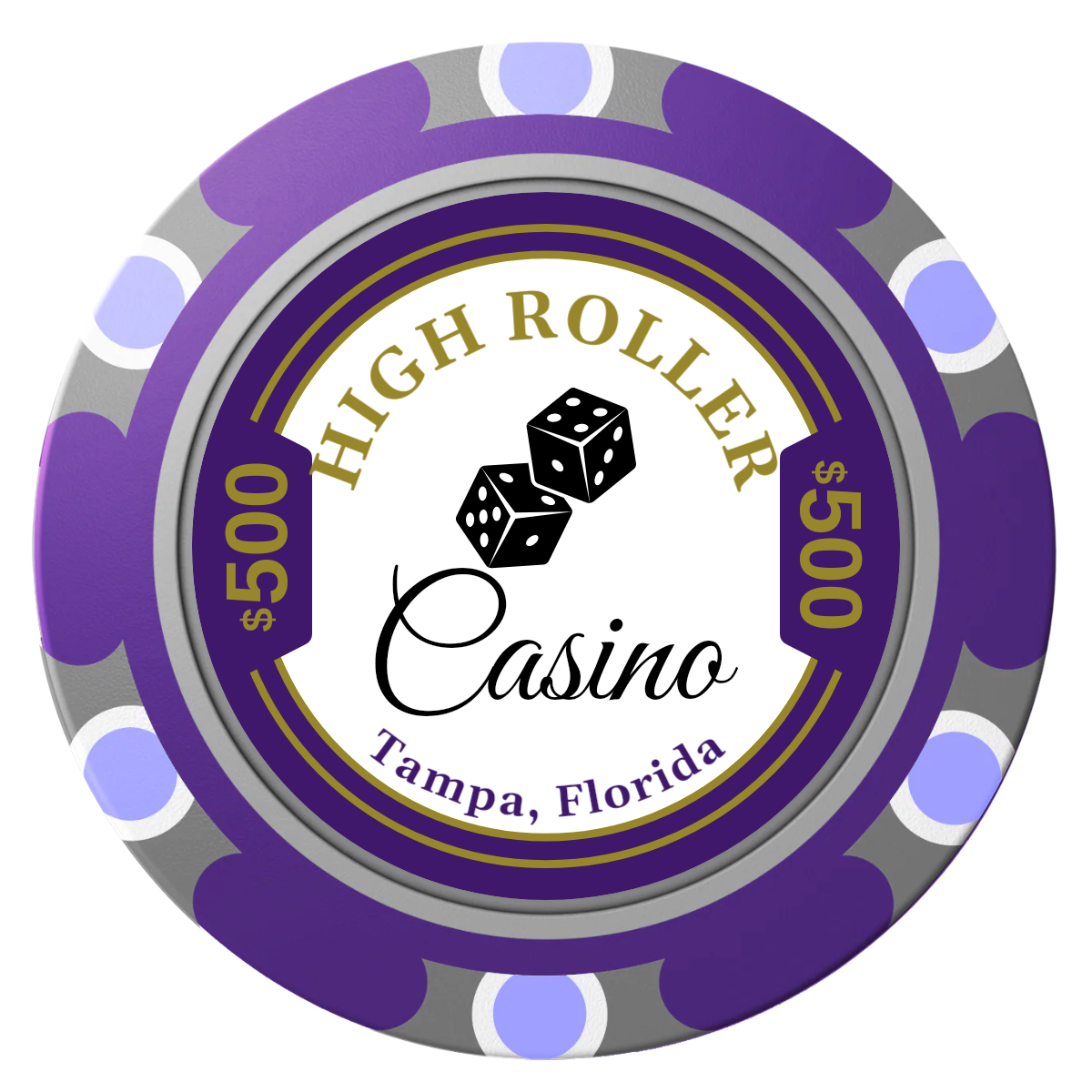 High Roller Casino Clay Poker Chips - Purple / Monte Carlo / 40mm - Front