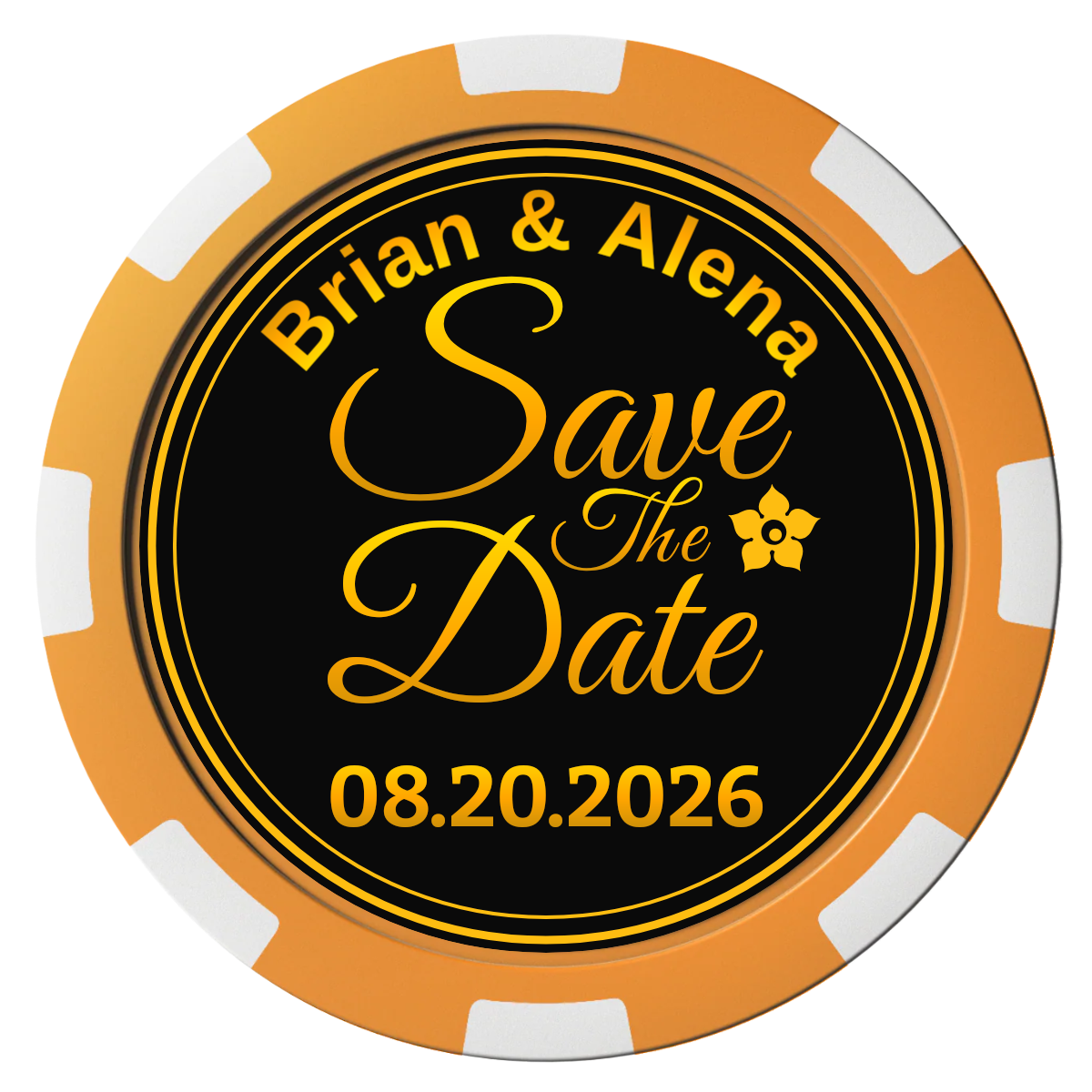Save the Date Text Composite Poker Chips - Orange / 8 Spot - Front