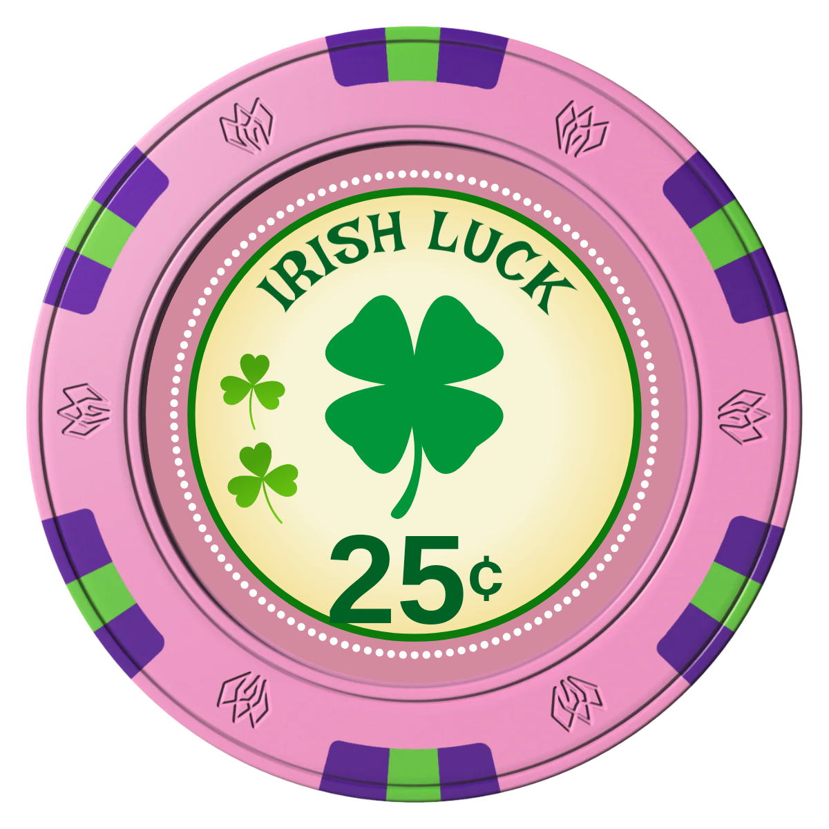 Irish Luck Clay Poker Chips - Pink / 6 Spot Gem / 40mm - Front