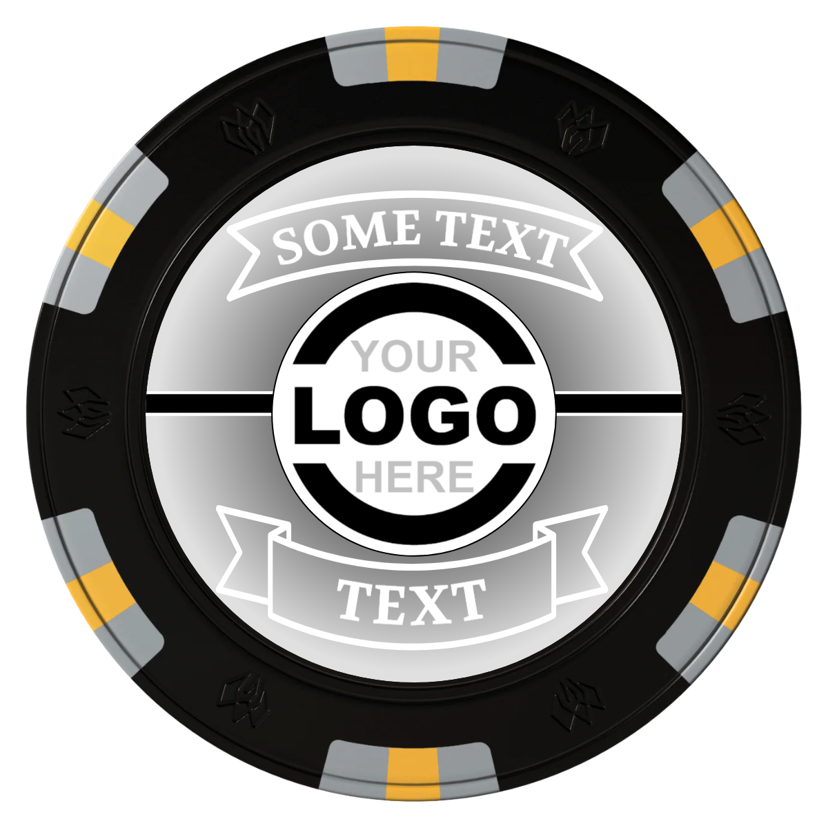 Double Banner Clay Poker Chips - Black / 6 Spot Gem / 43mm - Front