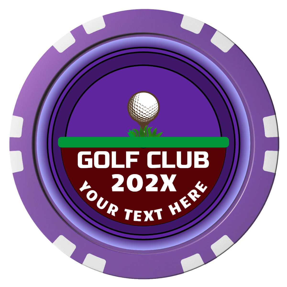 Teed Up Composite Poker Chips - Purple / Double Stripe - Front
