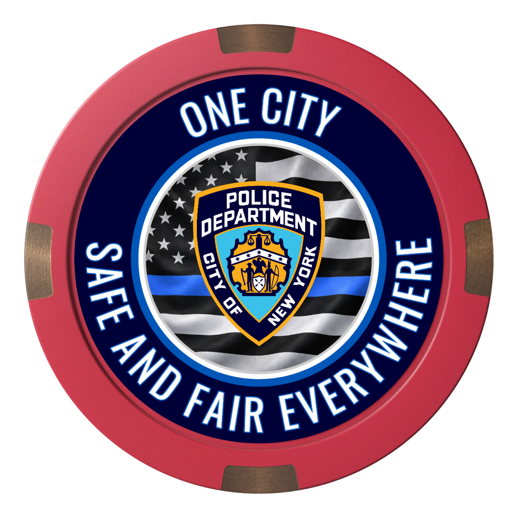 NYPD Safe and Fair Composite & Metal Hybrid Poker Chips - Red - Back