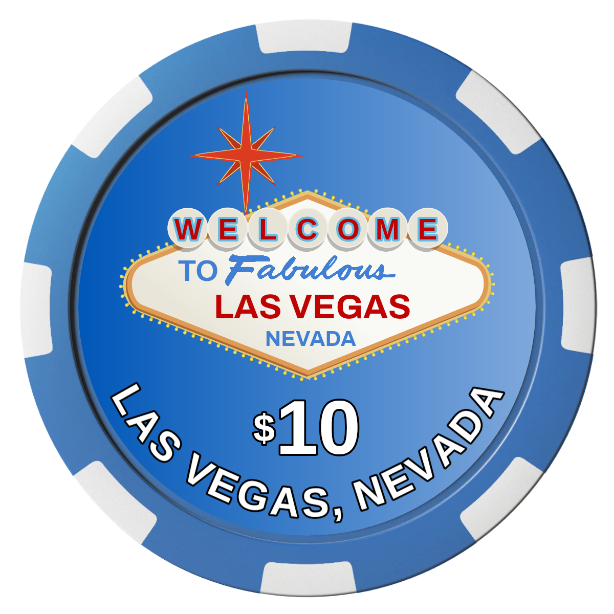 Vegas Sign Magnetic Composite Poker Chips - Blue / 8 Spot - Front