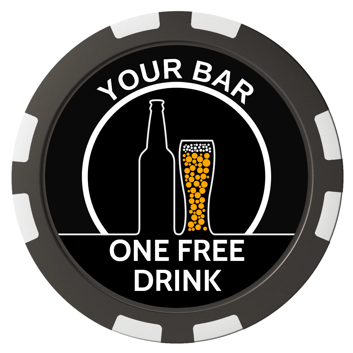 Beer and Glass Composite Poker Chips - Black / 8 Stripe - Front