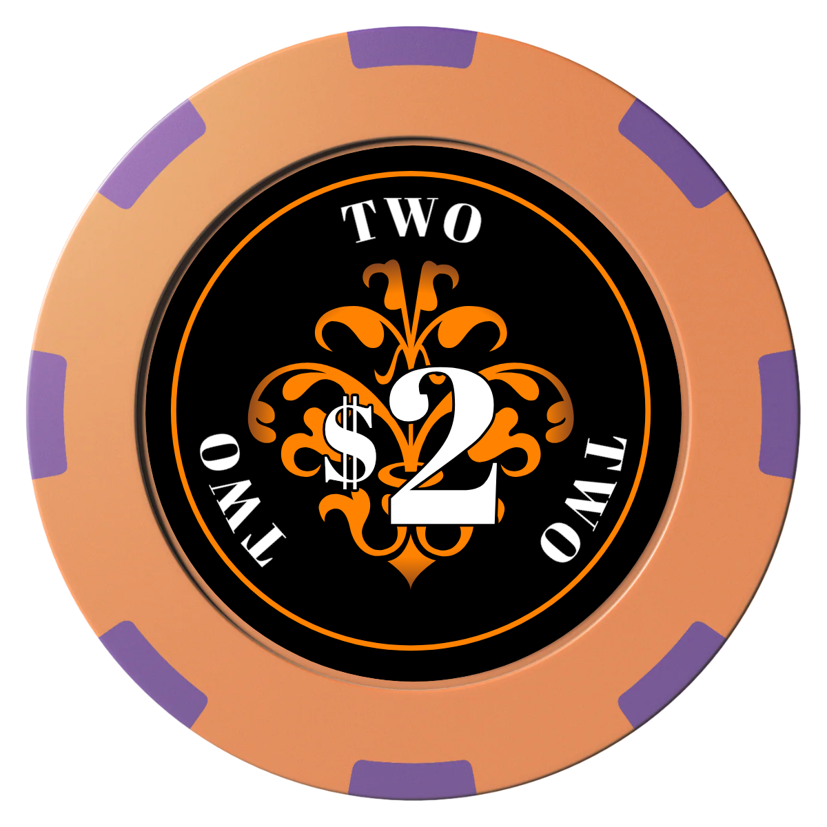 Gothic Revival Clay Poker Chips - Orange / 8 Spot (2 Tone) / 40mm - Front
