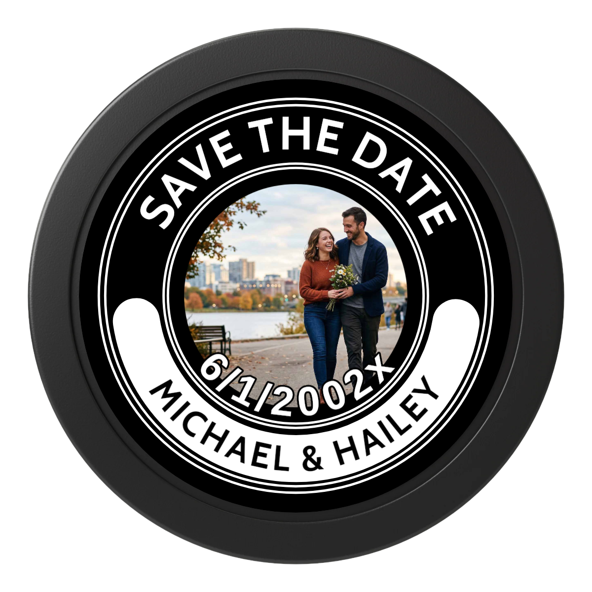 Save the Date Photo QR Code 2" Oversized Poker Chips - Black - Front
