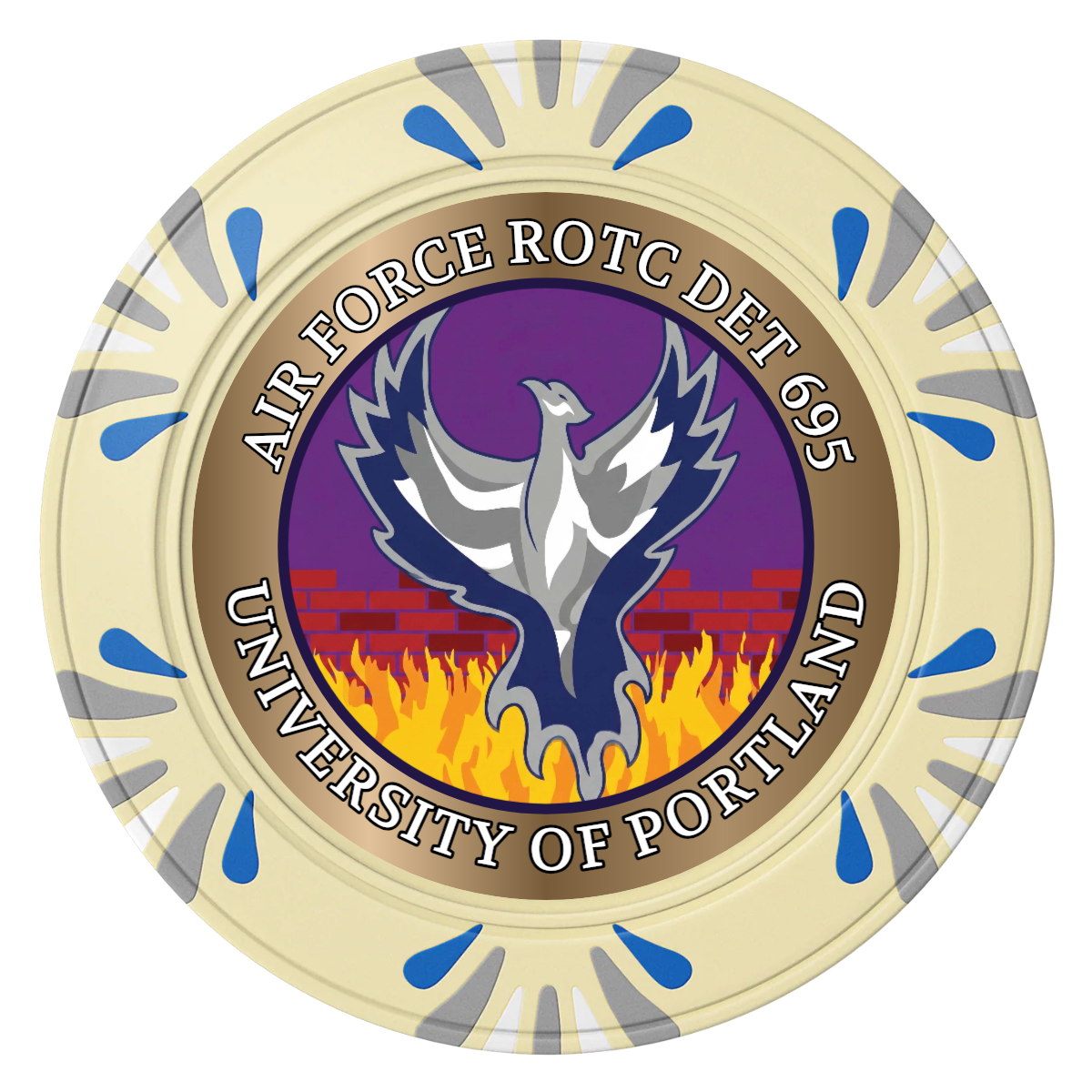 Air Force ROTC Det 695 Clay Poker Chips - Ivory / Macau / 40mm - Front
