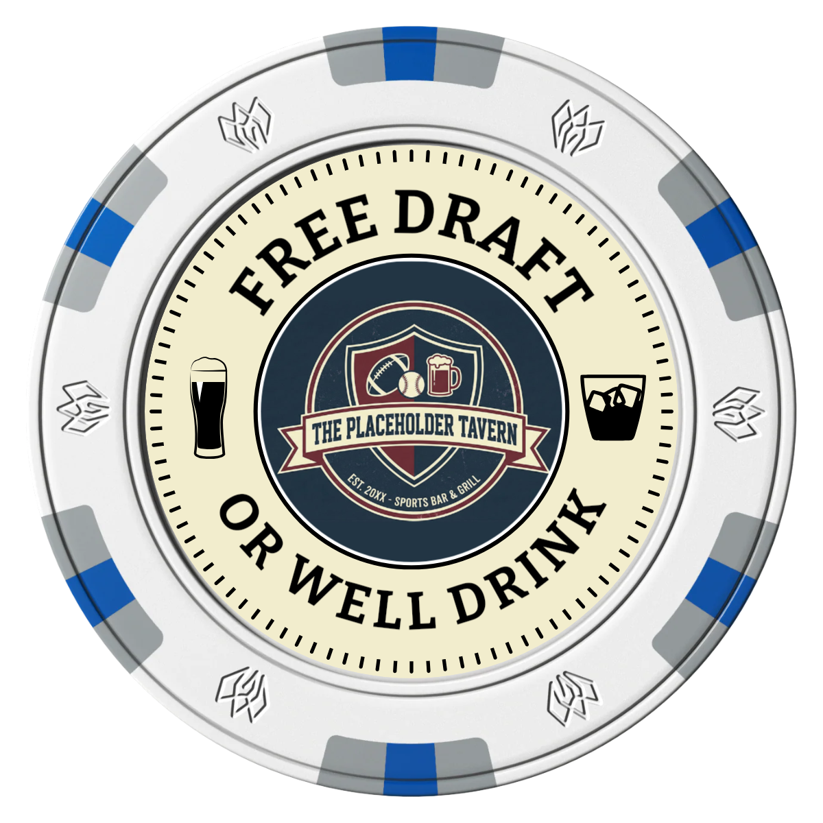 Beer Shop Clay Poker Chips - White / 6 Spot Gem / 40mm - Front