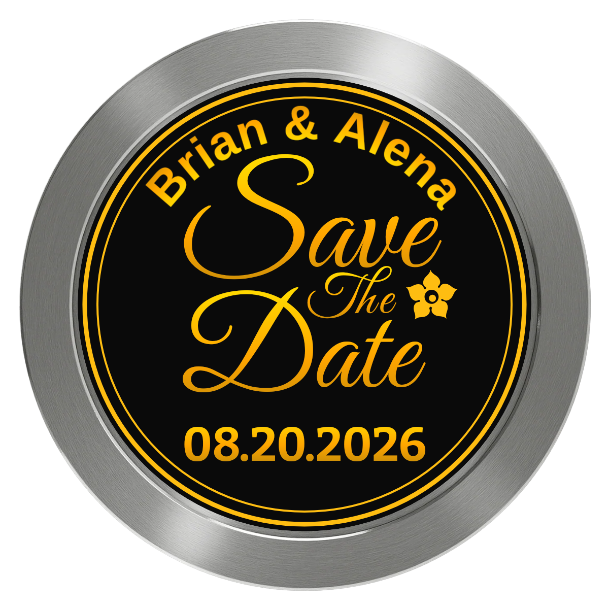 Save the Date Text Aluminum Poker Chips - Silver - Front