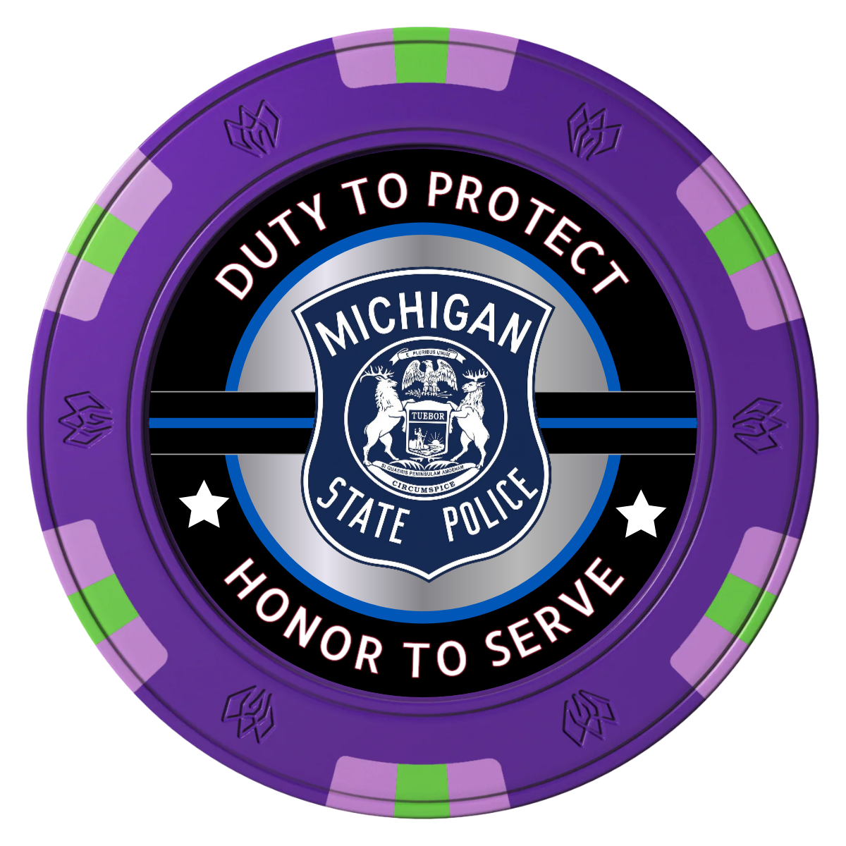 Police Department #01 Clay Poker Chips - Purple / 6 Spot Gem / 43mm - Front