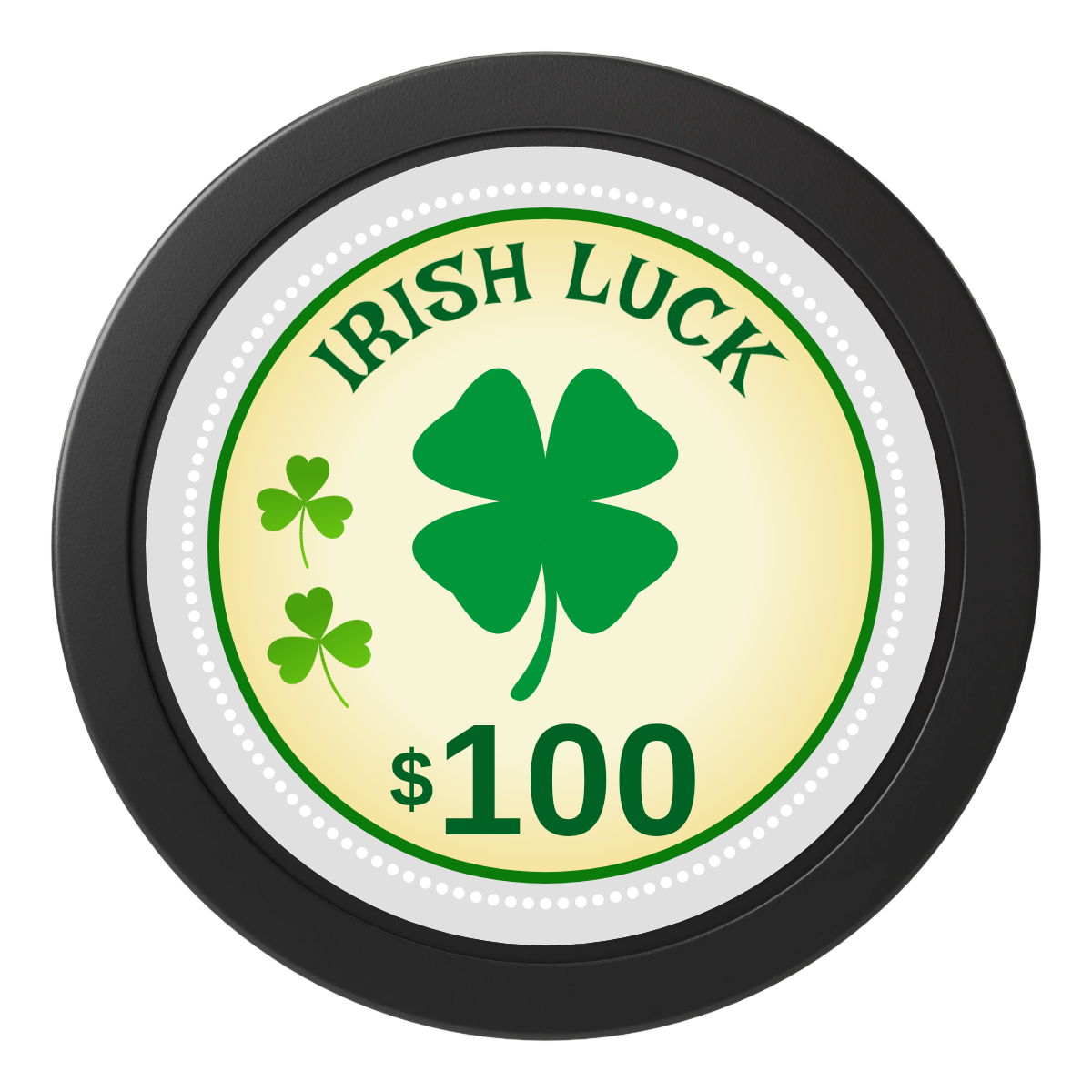 Irish Luck 2" Oversized Poker Chips - Black - Front