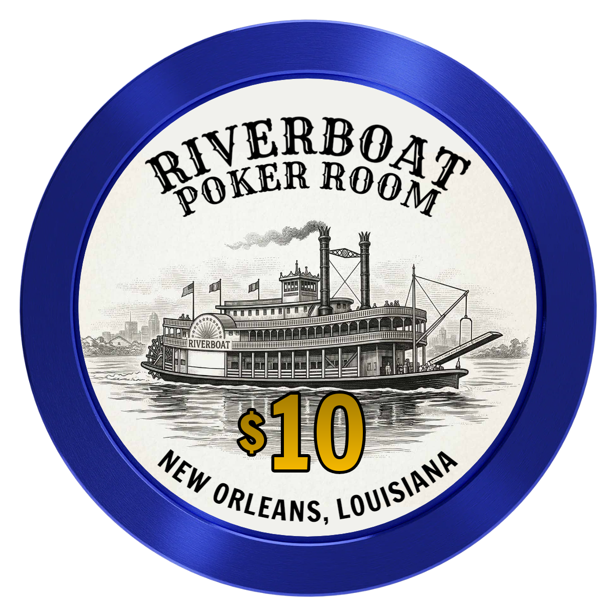 Riverboat Poker Room Aluminum Poker Chips - Blue - Back