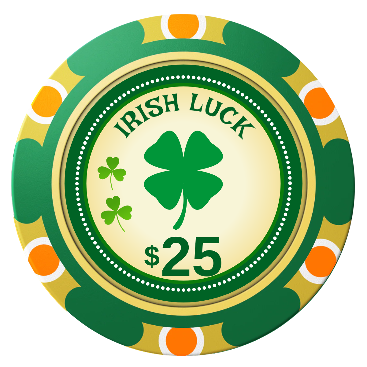 Irish Luck Clay Poker Chips - Green / Monte Carlo / 40mm - Front